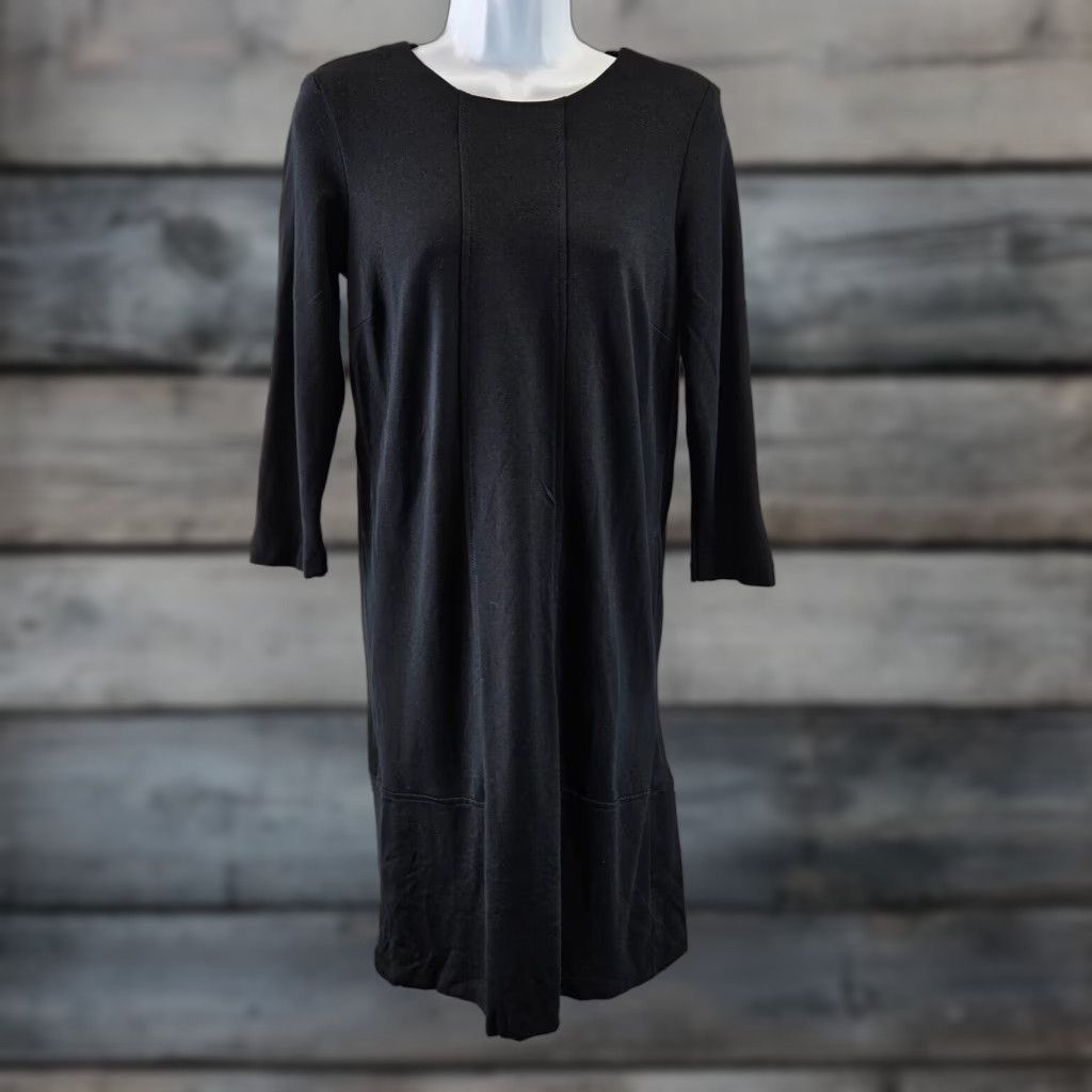J Jill Dress Womens XS Solid Black Pockets 3/4 Sleeve Ponte Viscose Blend
