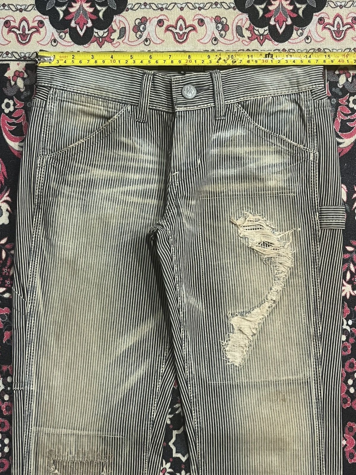 Japanese Brand American Varosh Pinstripe Double Knee Ripped Flared Jeans Size 28" / US 6 / IT 42 - 12 Thumbnail
