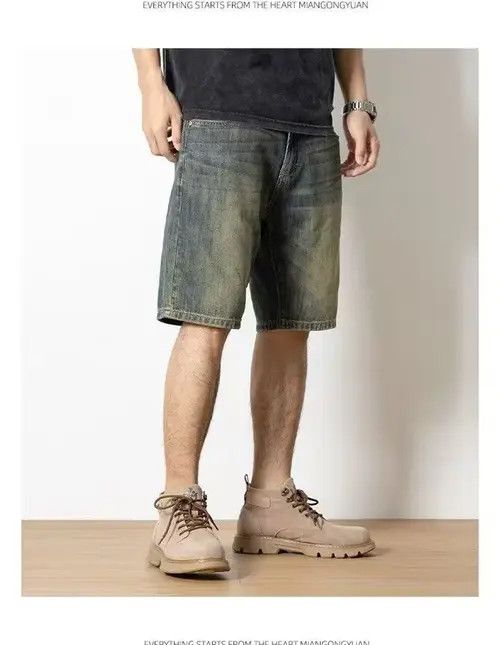 Japanese Brand Retro washed straight-leg versatile denim shorts Size US 32 / EU 48 - 2 Thumbnail