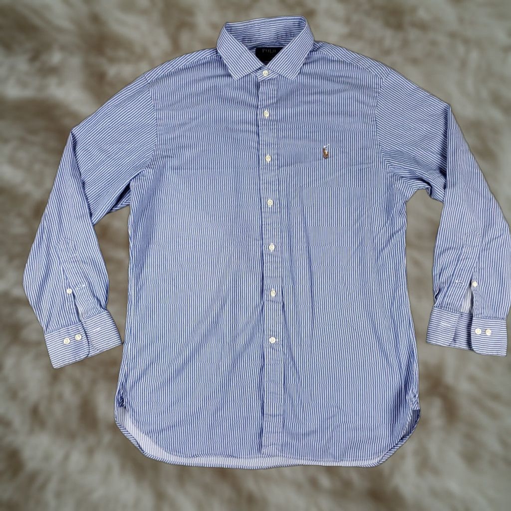 Ralph Lauren Ralph Lauren Dress Shirt Blue Stripe Long Sleeve Button-Up 16.5 Cotton Non-Iron Regular Mens Size 42R - 1 Thumbnail