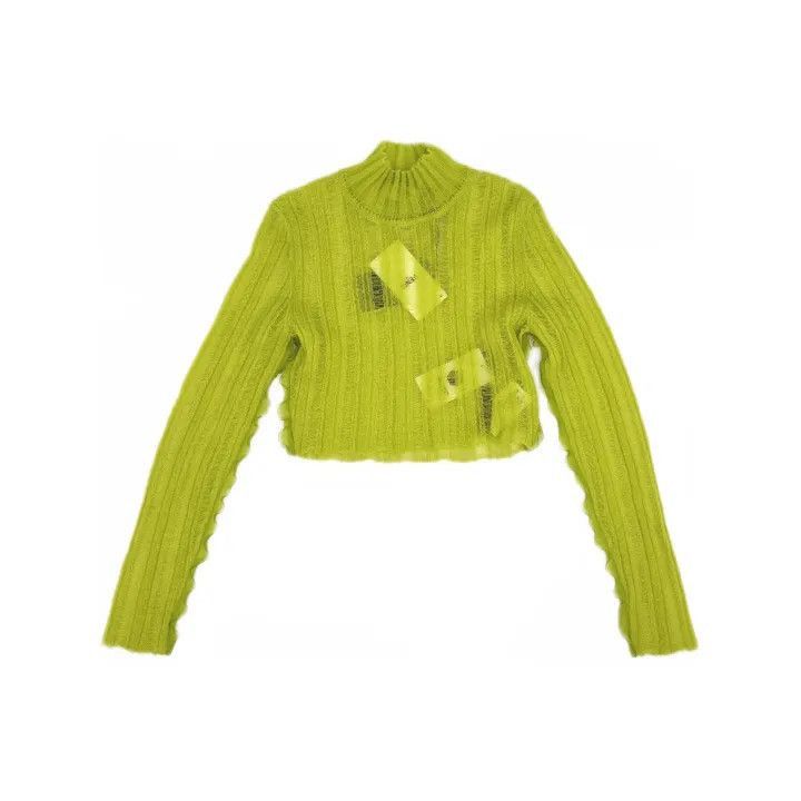Fendi Fendi Green Long Sleeve Sweater with Ruffle Hem -2507 Size S / US 4 / IT 40 - 2 Thumbnail