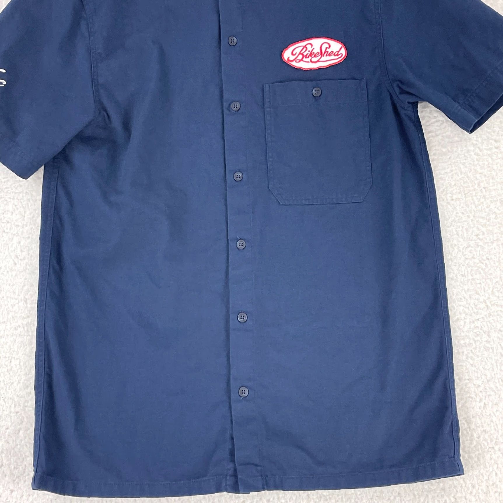 Garage Bike Shed Motorcycle Club Blue Garage Patch Shirt Mens Button-Up Size Small Size US S / EU 44-46 / 1 - 5 Thumbnail