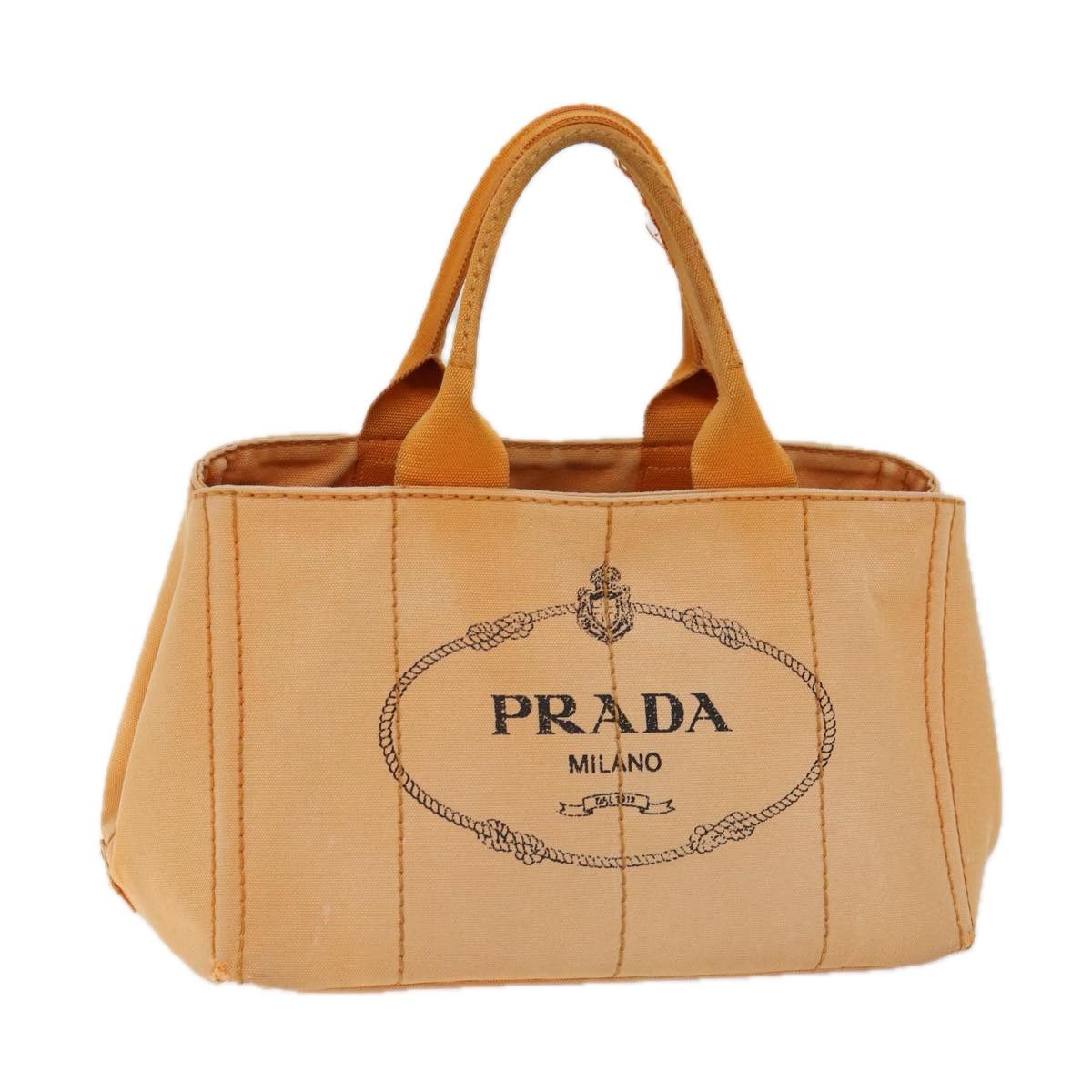 image of Prada Canapa Mm Hand Bag Canvas Orange Auth 70580, Women's