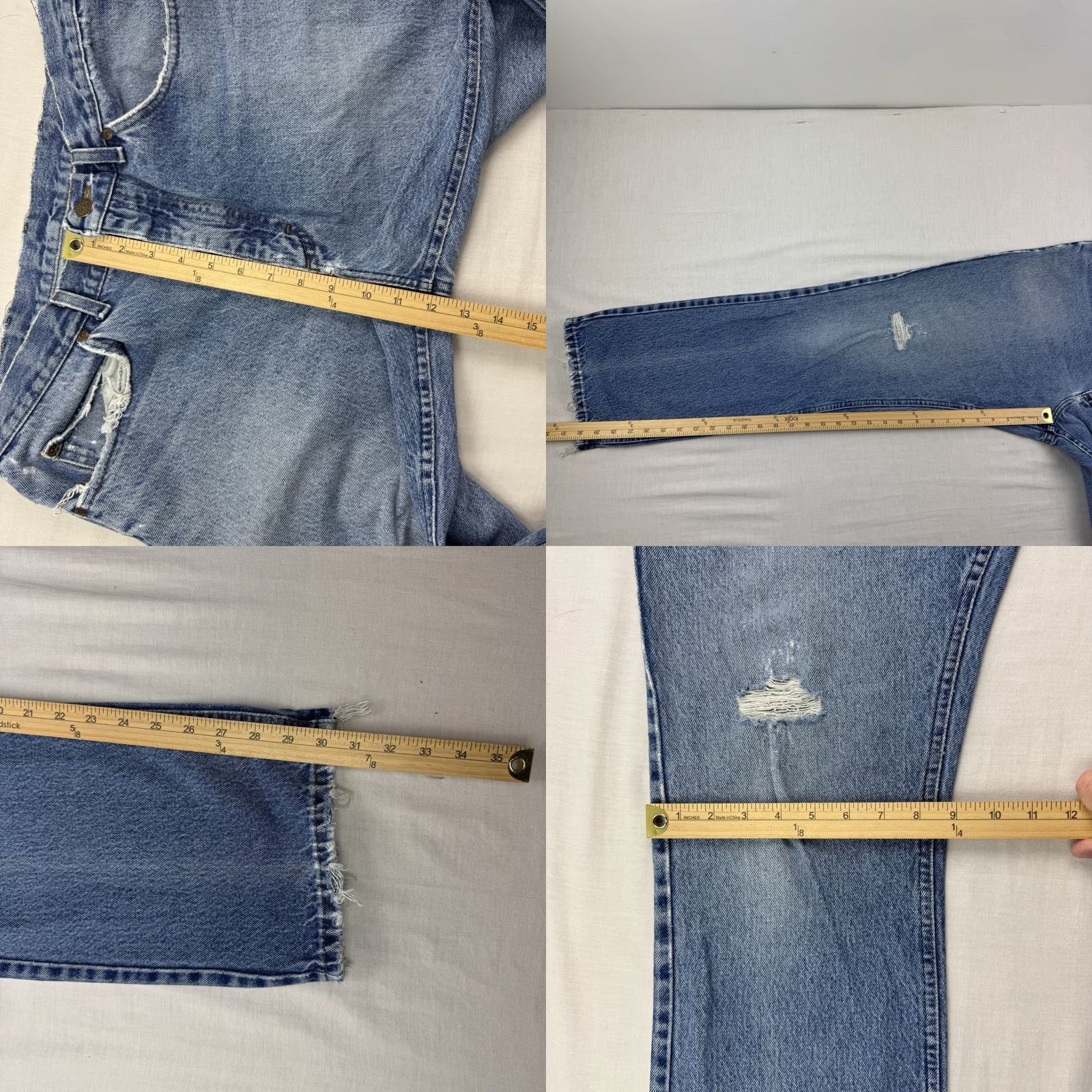 Lee VINTAGE Lee Jeans Men 36x32 Regular Straight USA Blue Cotton 1980s-90s, Worn, Thrashed, Zip, Inseam 32, Made in USA, Leather Patch, Hipster Size US 36 / EU 52 - 9 Thumbnail