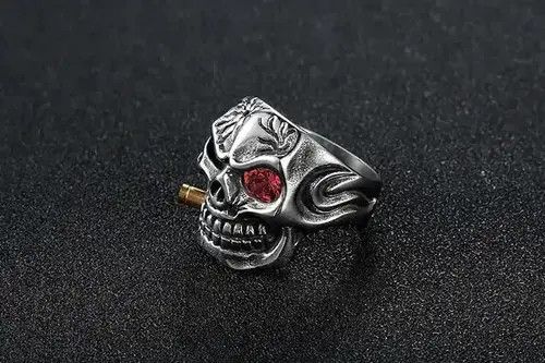 Nineteenth Letter Domineering Red Eye Skull Bite Bullet Ring Size ONE SIZE - 1 Thumbnail