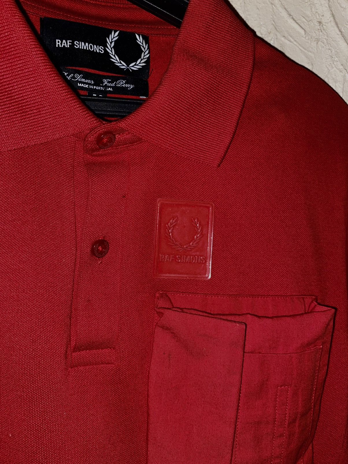 Fred Perry Archive Raf Simons Red Polo T-Shirt Rubber logo Big Pocket Size US M / EU 48-50 / 2 - 7 Thumbnail