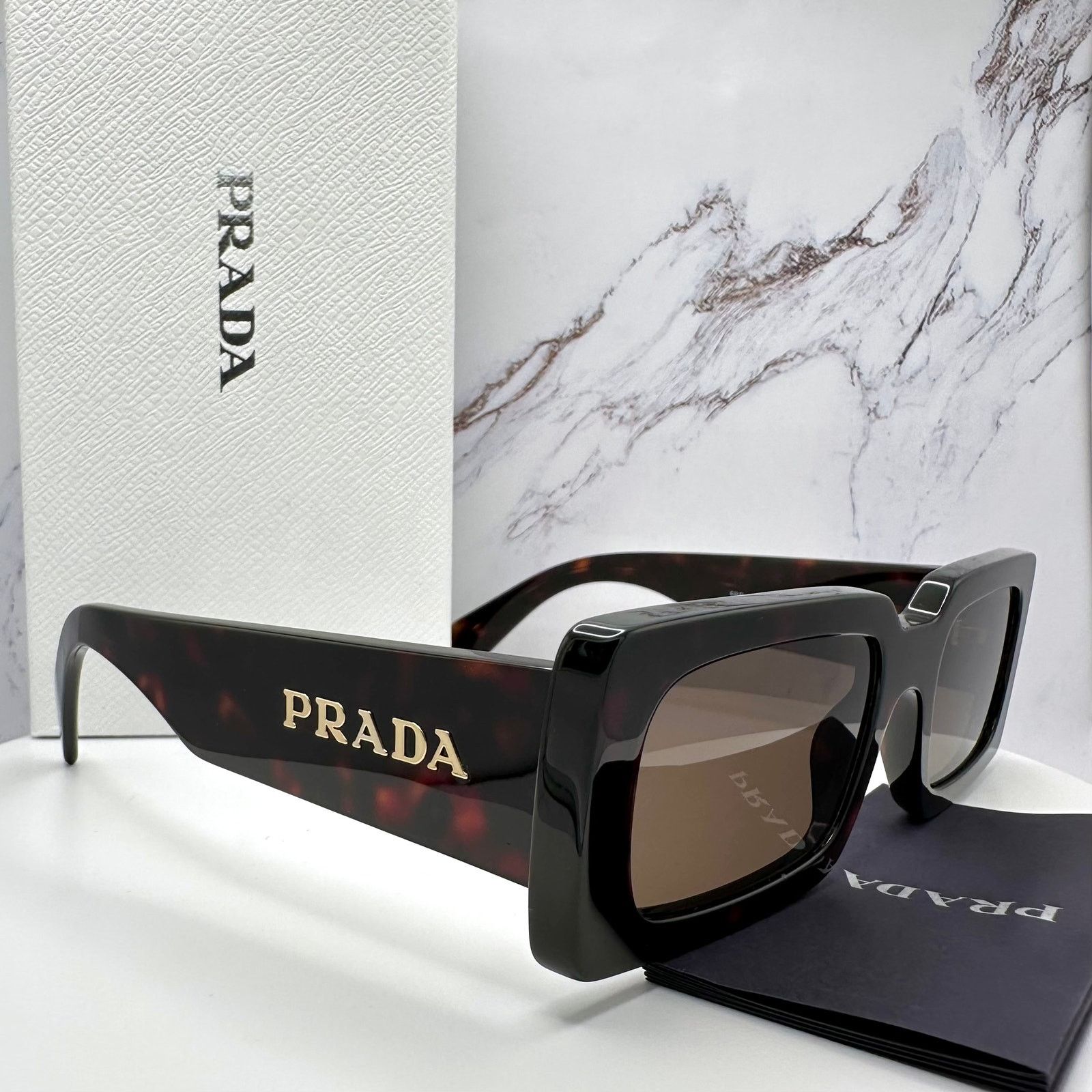 Prada Prada Sunglasses Brown Black Tortoise Gold Metal Logo Size ONE SIZE - 23 Thumbnail