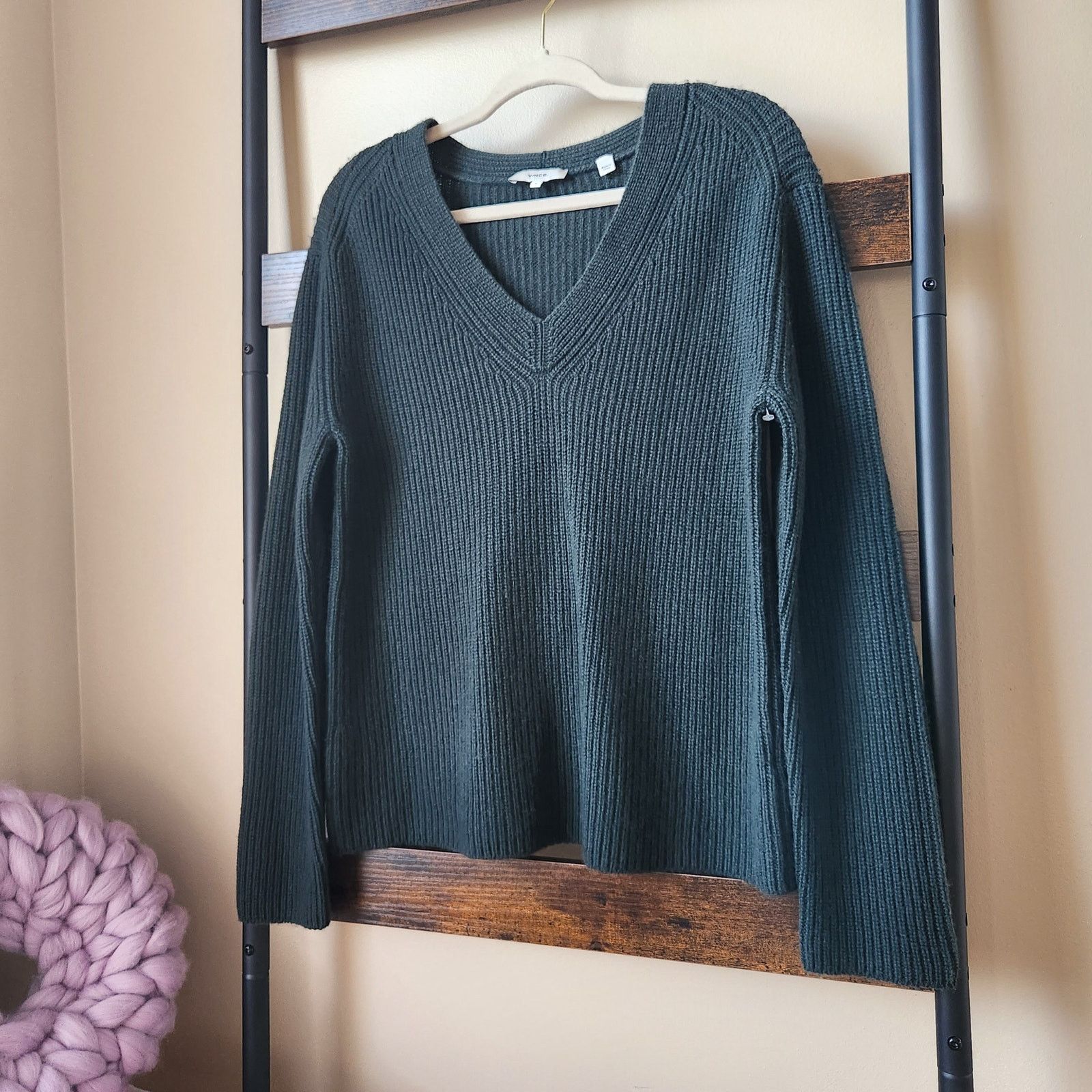 image of Vince Women Dark Green Wool/cashmere Relaxed Sweater Size M