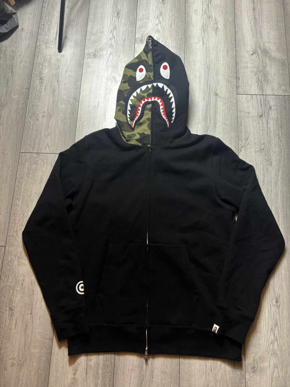 Bape Bape black half camo shark full zip hoodie Size US XL / EU 56 / 4 - 1 Thumbnail