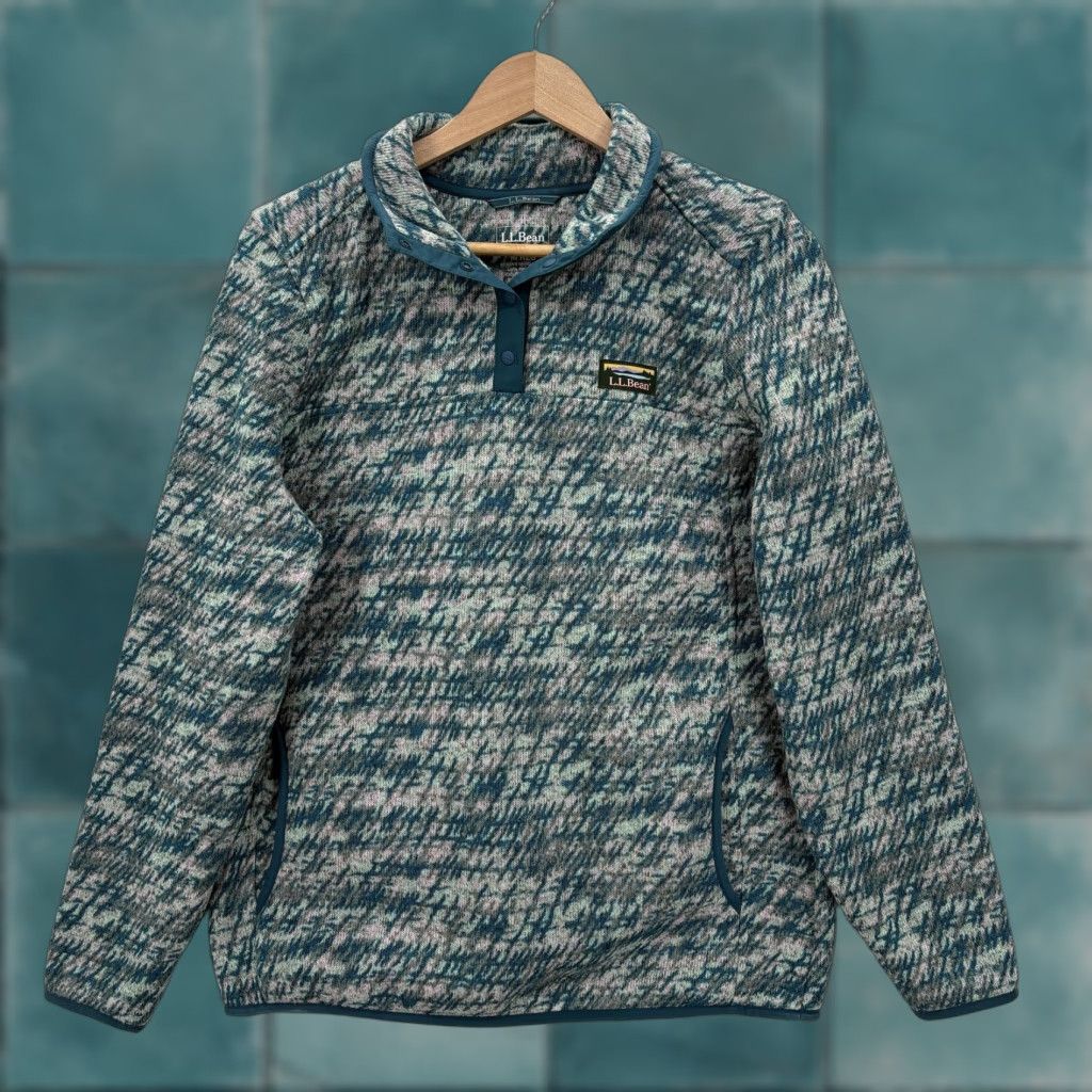 Vintage L.L.Bean Sweater Fleece Pullover Womens Medium Blue Print Snap Up Outdoors Trail Size M / US 6-8 / IT 42-44 - 1 Thumbnail