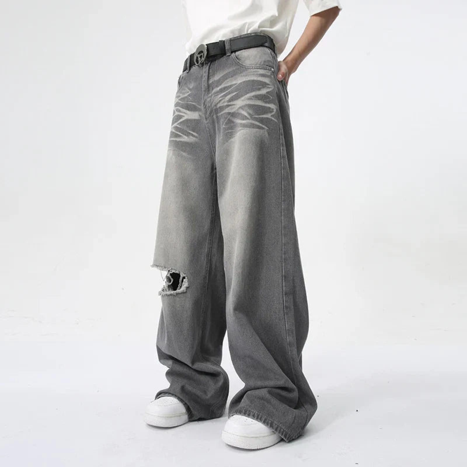 Other Ripped Knee Grey Wash Baggy Jeans Size US 32 / EU 48 - 3 Thumbnail