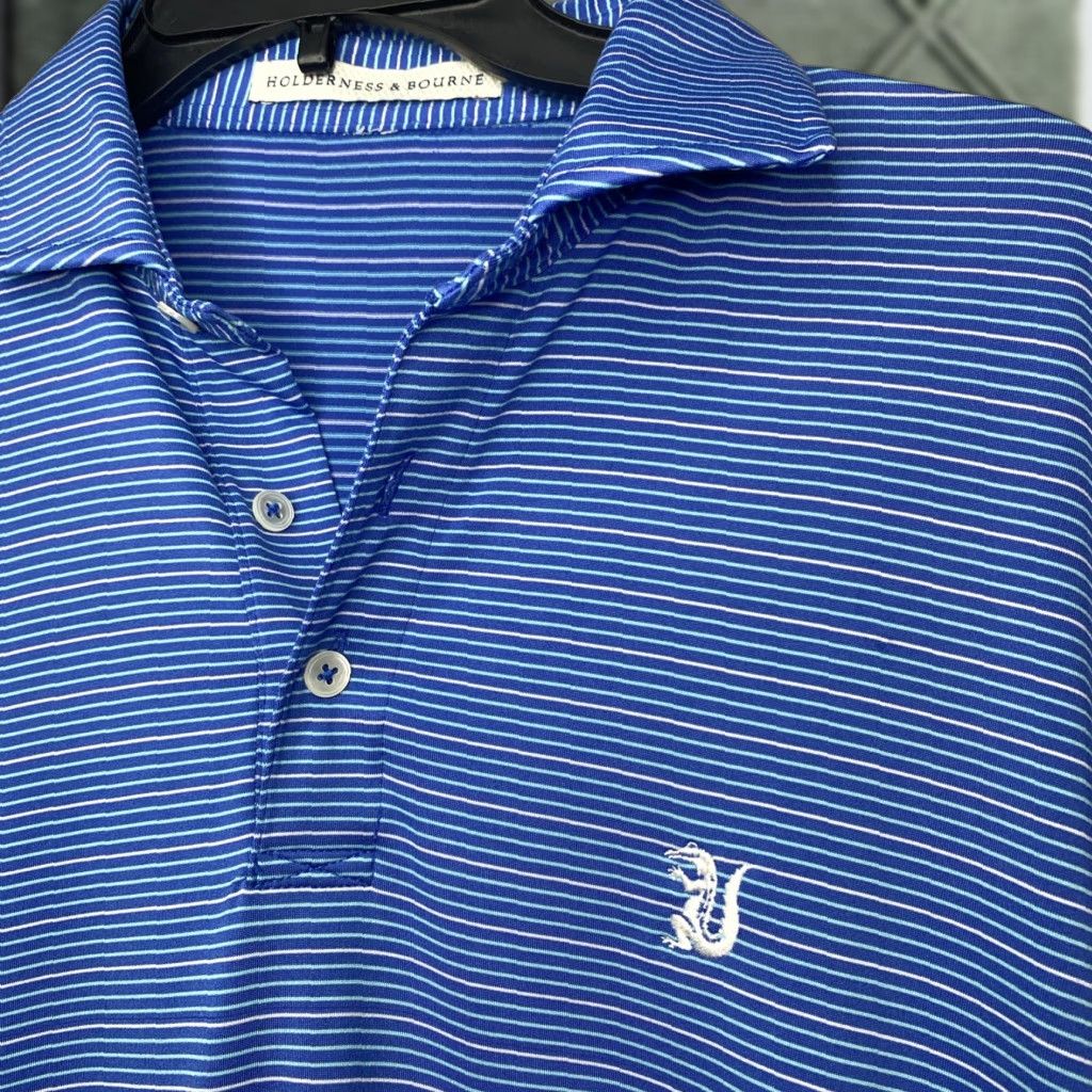 Vintage Holderness Bourne Polo Mens Large L Blue Logo Flaws Alligator Shirt Size US L / EU 52-54 / 3 - 1 Thumbnail