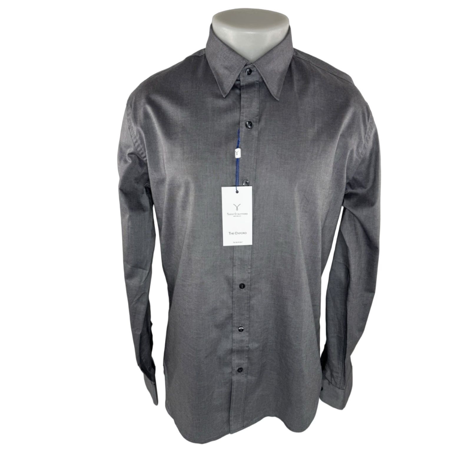 Vintage TEDDY STRATFORD Shirt Mens 4 Gray Zip Oxford Shine Metallic Long Sleeve Button-Up 1990s Z Size US S / EU 44-46 / 1 - 1 Thumbnail
