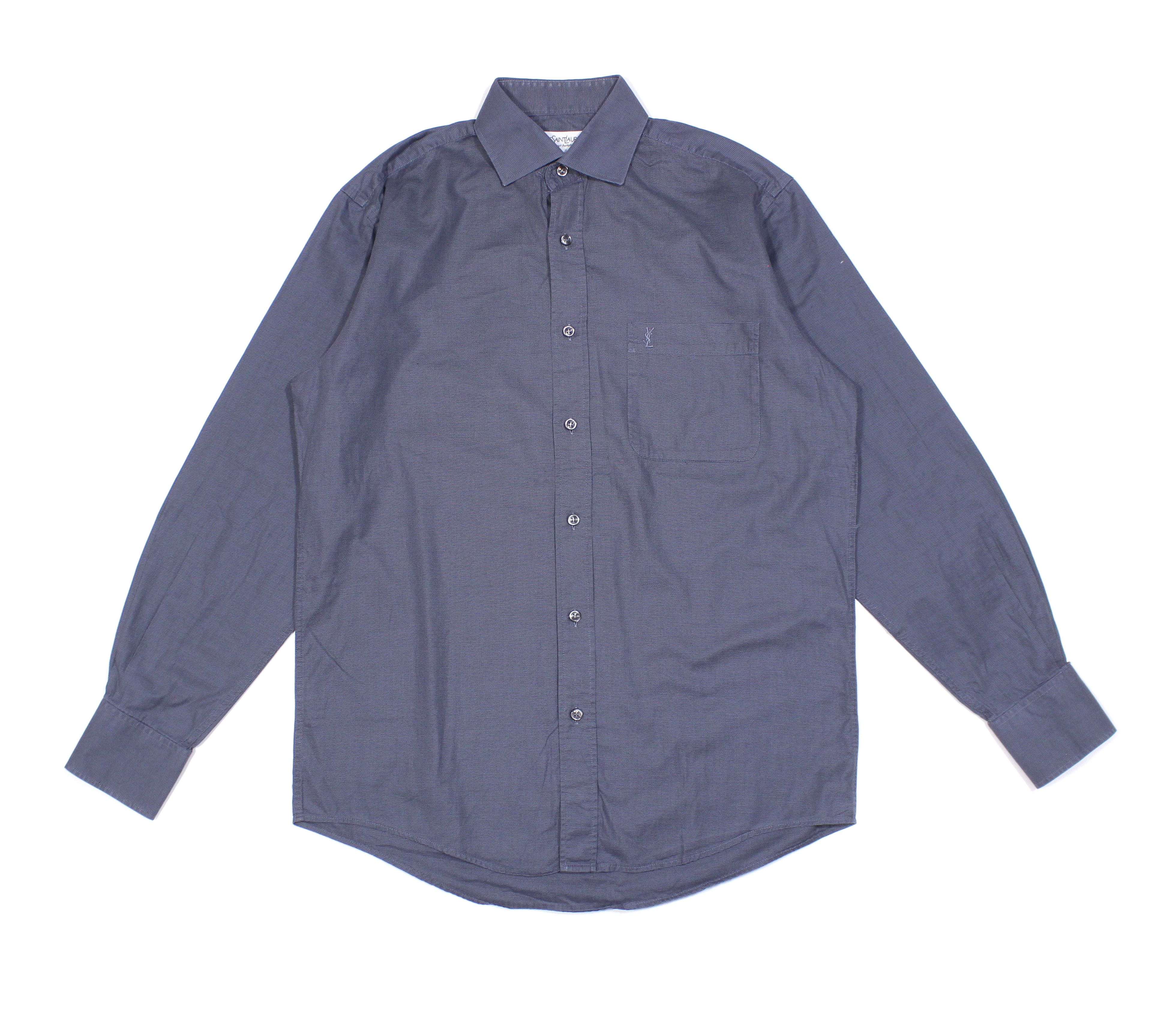 Yves Saint Laurent 90S YSL Logo Plaid Textured Shirt Vintage Size US L / EU 52-54 / 3 - 1 Thumbnail