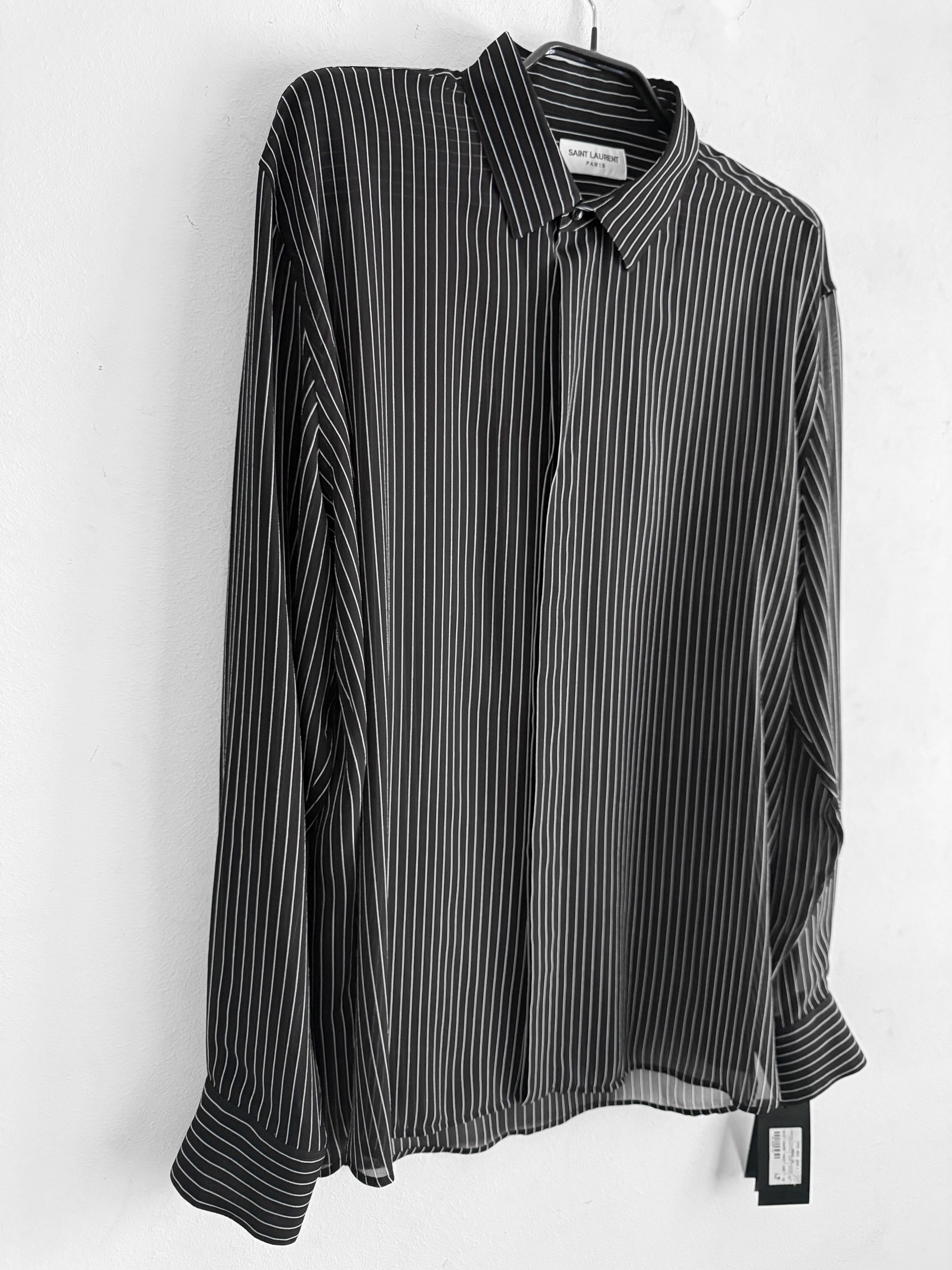Saint Laurent Paris Black Pinstriped Silk Shirt Size US L / EU 52-54 / 3 - 4 Thumbnail