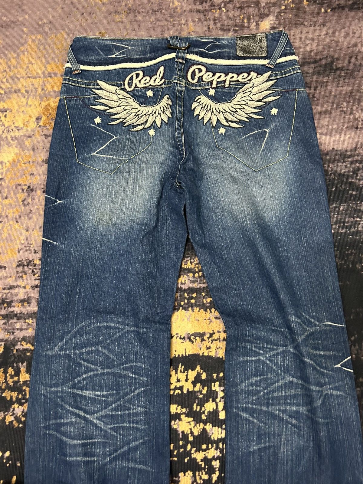 Tornado Mart Red Pepper Wing Back Embroidered Whiskered Jeans Size US 34 / EU 50 - 4 Thumbnail