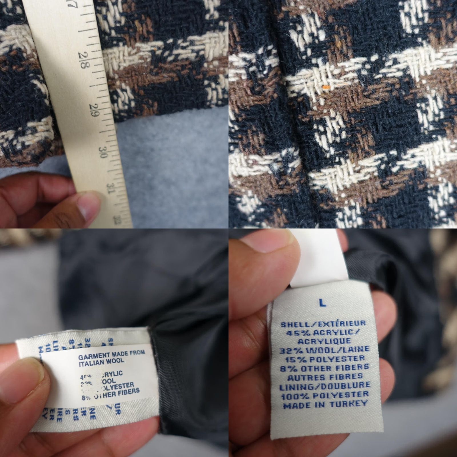Old Navy VINTAGE Old Navy Coat Womens L Black Tweed Pea Coat Wool Blend Houndstooth Mid-Length Pockets Button Collared Lined Size L / US 10 / IT 46 - 9 Thumbnail