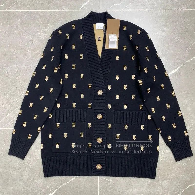 Burberry Black Wool Blend Cardigan.