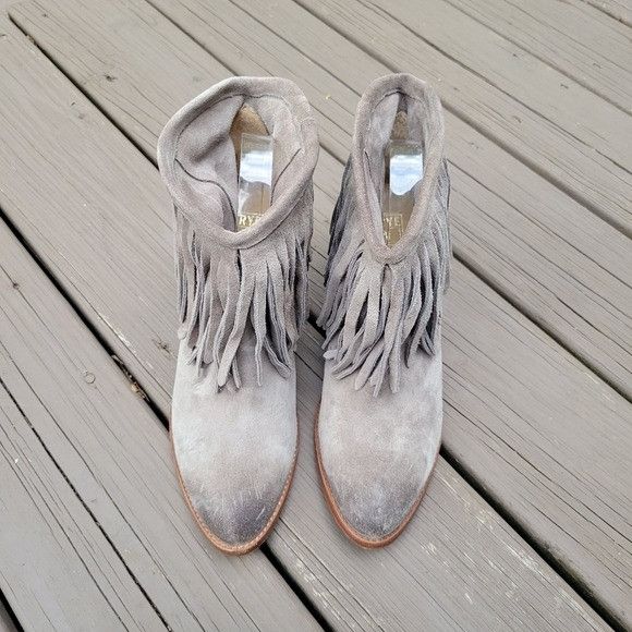 Frye Frye Ilana Grey Suede Burnished Toe Fringe Western Boho Cowg Size US 9 / IT 39 - 5 Thumbnail