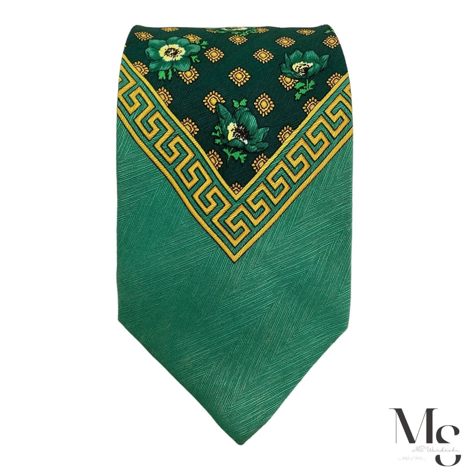 Versace GIANNI VERSACE Green Baroque With Flower Silk Tie Made In It Size ONE SIZE - 5 Thumbnail