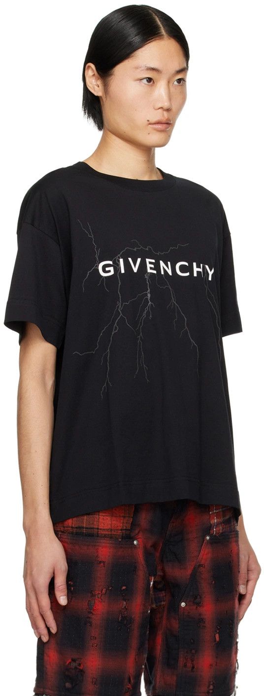 Givenchy Black Reflective Lightning Logo Oversized T-Shirt Size US L / EU 52-54 / 3 - 2 Thumbnail