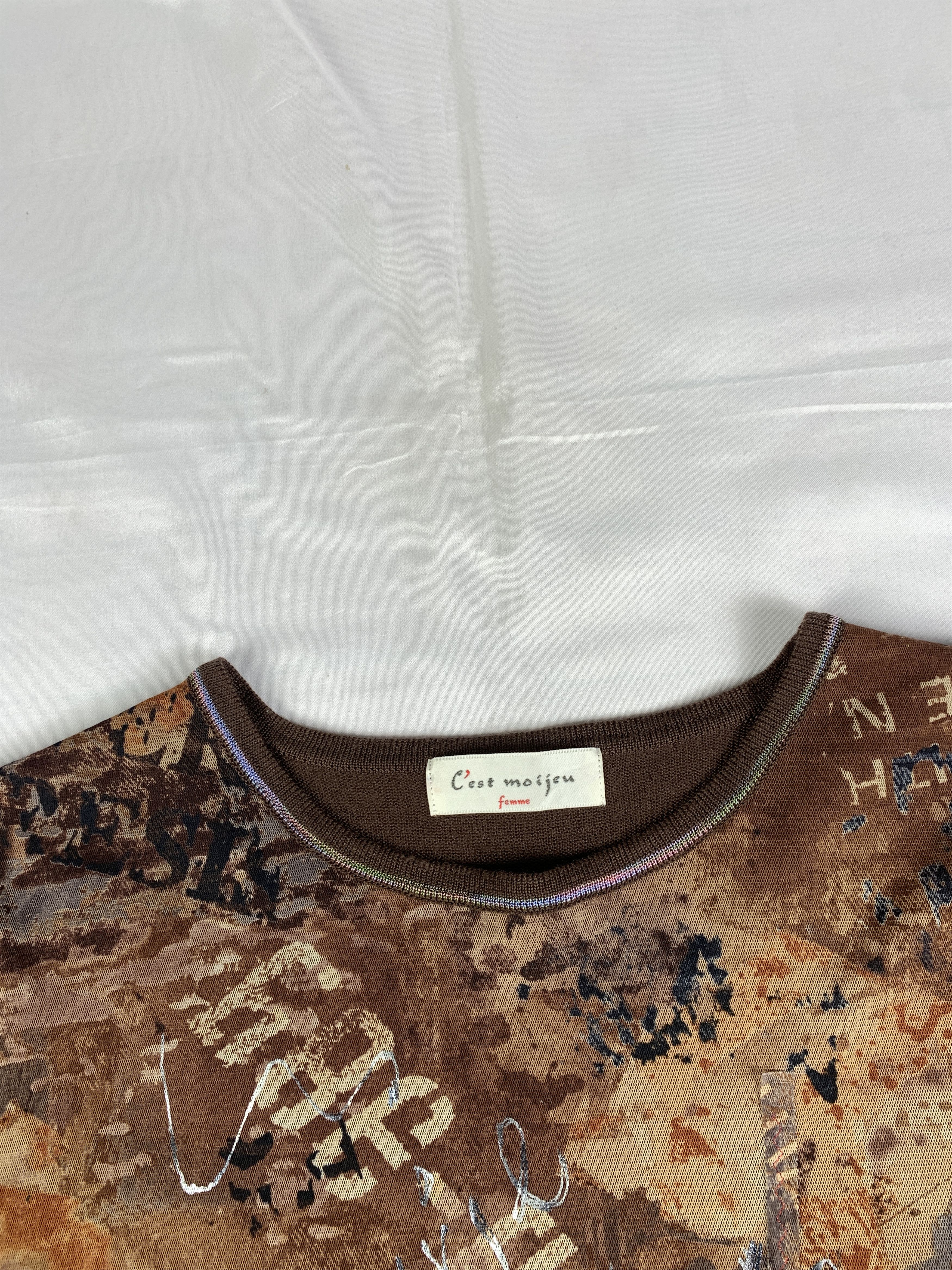 Japanese Brand C'est moijeu Brown Flare Sleeve Knitted Mesh Top (M) Size M / US 6-8 / IT 42-44 - 6 Thumbnail