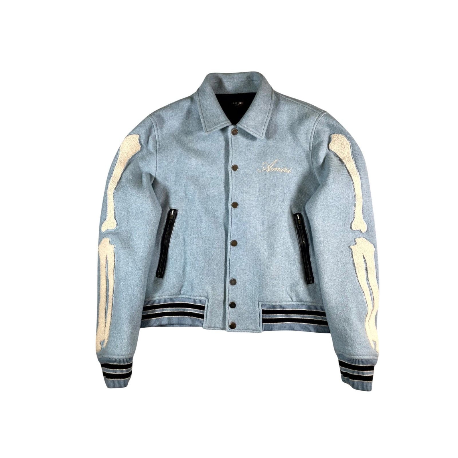 Amiri Amiri "Bone Varsity" Baby Blue Jacket Size US S / EU 44-46 / 1 - 1 Thumbnail