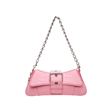 image of Balenciaga O1In1G1223 Lindsay Small Shoulder Bag Strap Crocodile Emboss in Pink, Women's