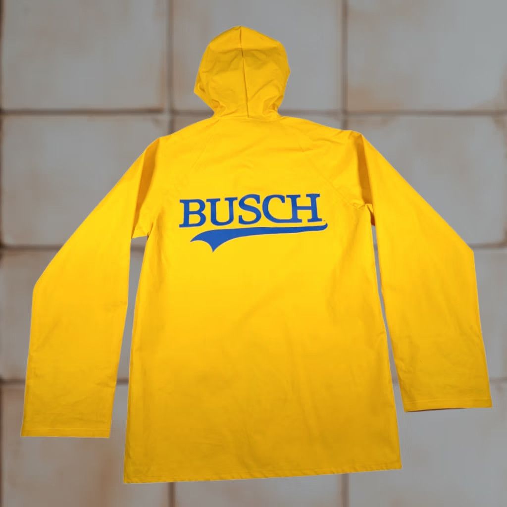 Vintage VINTAGE Busch Coat Jacket Rain Coat Adult MEDIUM Yellow Hooded PVC Zip 80s Busch Logo Mens Size US M / EU 48-50 / 2 - 1 Thumbnail