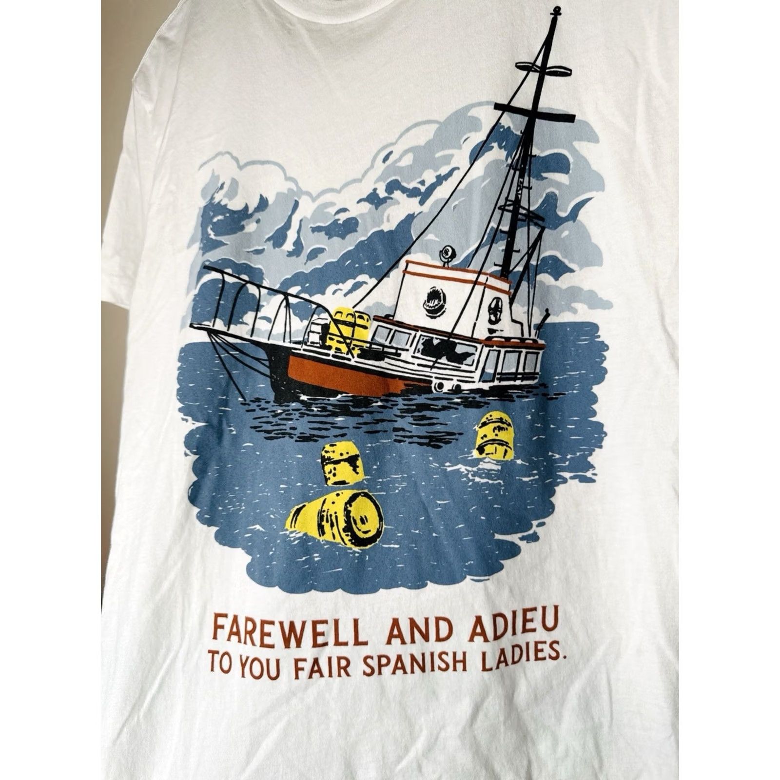 Vintage Mondo Jaws T Shirt Mens S White Movie Graphic Tee Farewell Adieu Quote Size US S / EU 44-46 / 1 - 2 Thumbnail