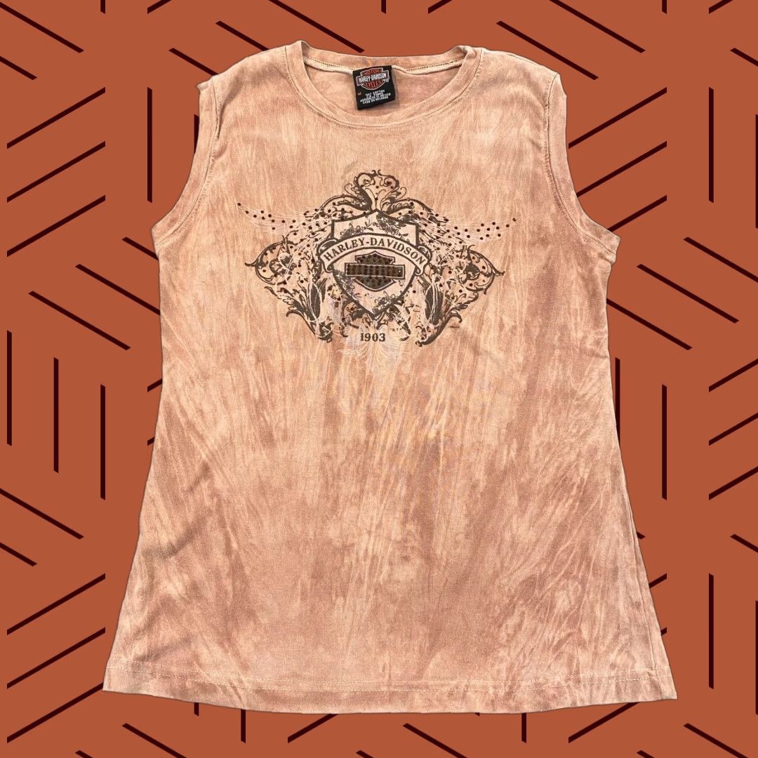 Harley Davidson Harley-Davidson Shirt Womens Medium Orange Rhinestone Tank Top Y2K California Biker Motorcycle Classic Girlie Womens Size M / US 6-8 / IT 42-44 - 1 Thumbnail