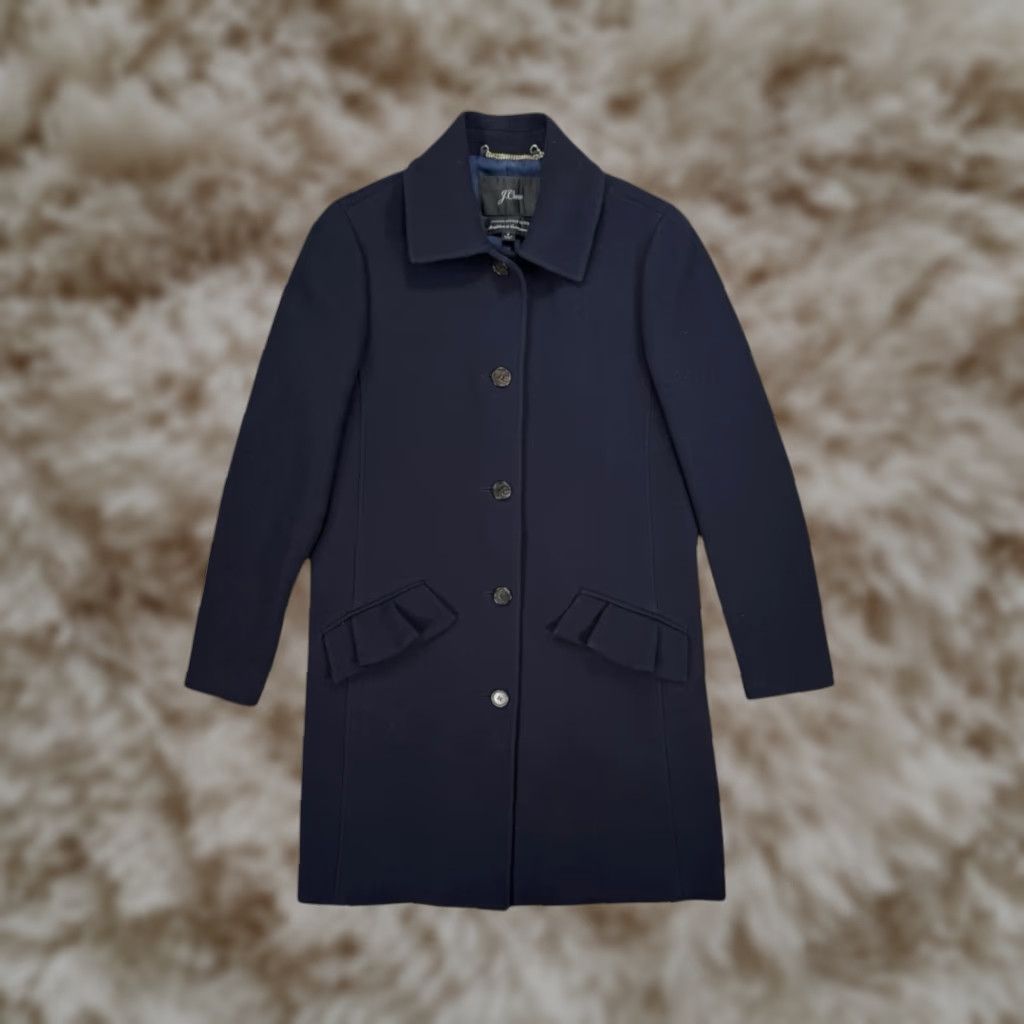 VINTAGE J.CREW Wool Topcoat Pea Coat Ruffle Pockets Italian Blue Size 2 Womens MINT