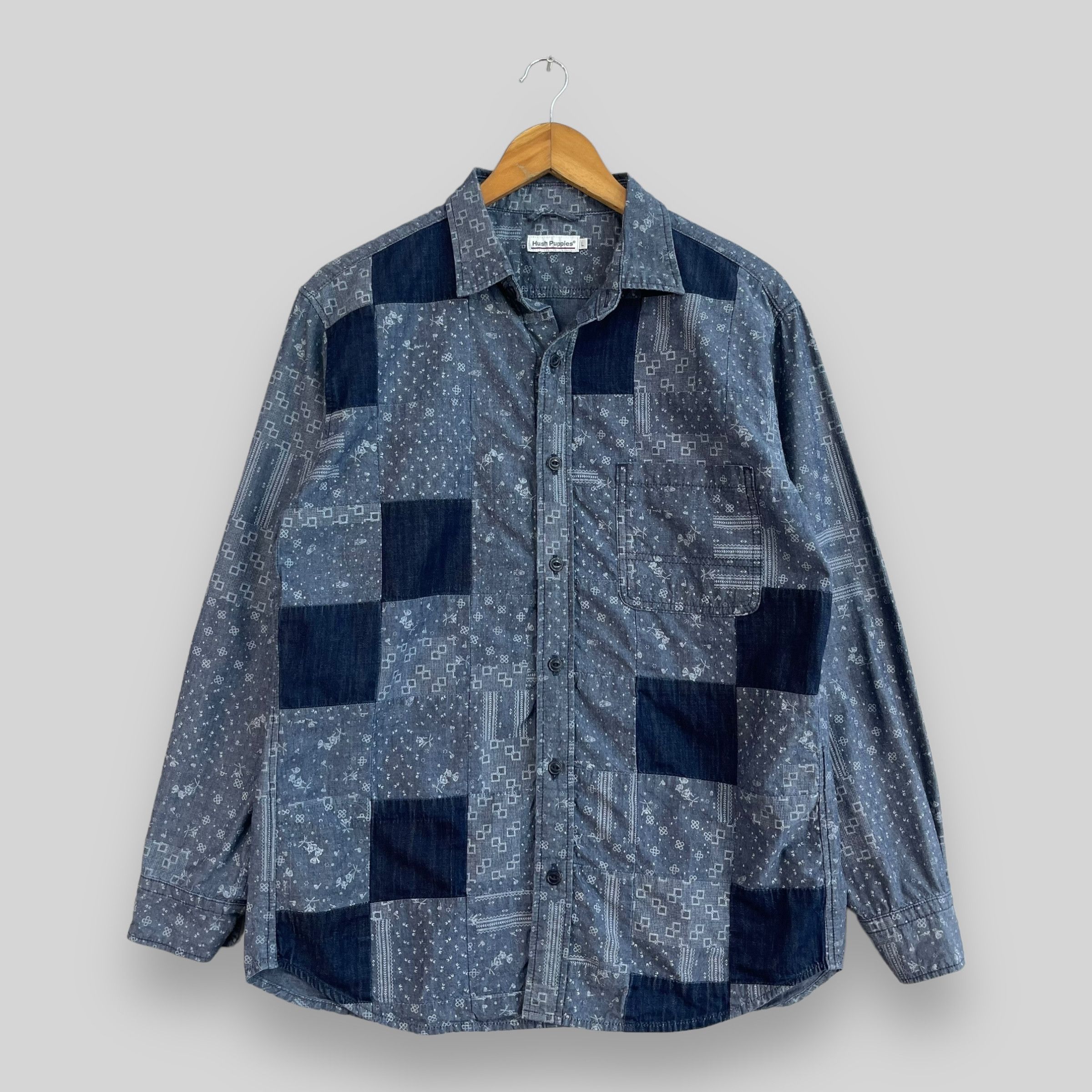 Japanese Brand × Vintage Vintage Patchwork Reconstruct Flannel Denim Button Up Size US M / EU 48-50 / 2 - 1 Thumbnail