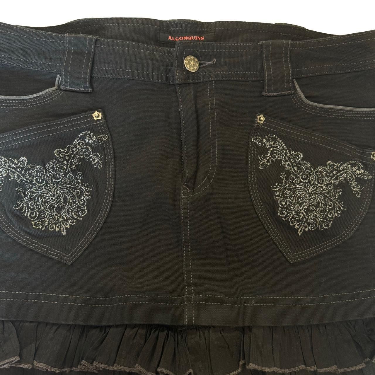 Japanese Brand × Seditionaries Algonquins black denim frilled mini skirt with embroidery Size 29" - 2 Thumbnail