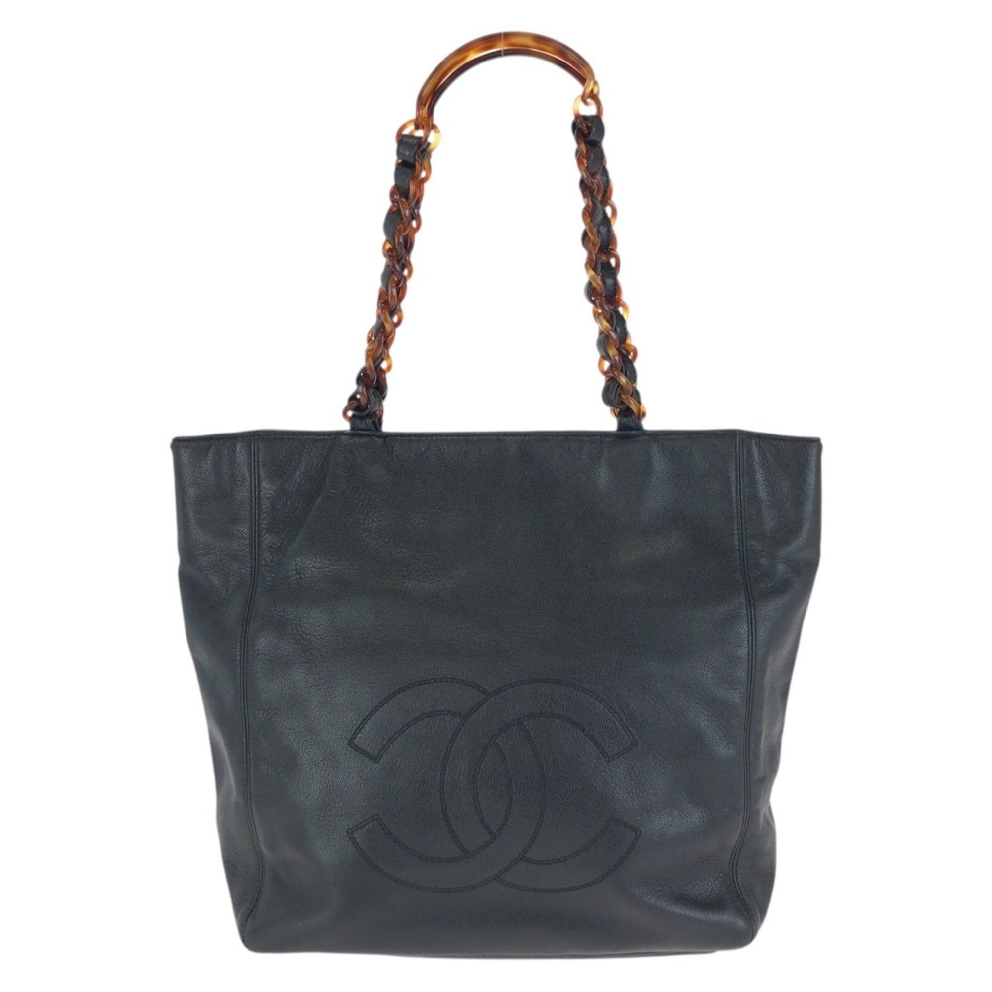 Chanel CHANEL Vintage Coco Mark Marble Chain Black Caviar Leather Tote Bag Shoulder for Women Size ONE SIZE - 1 Thumbnail