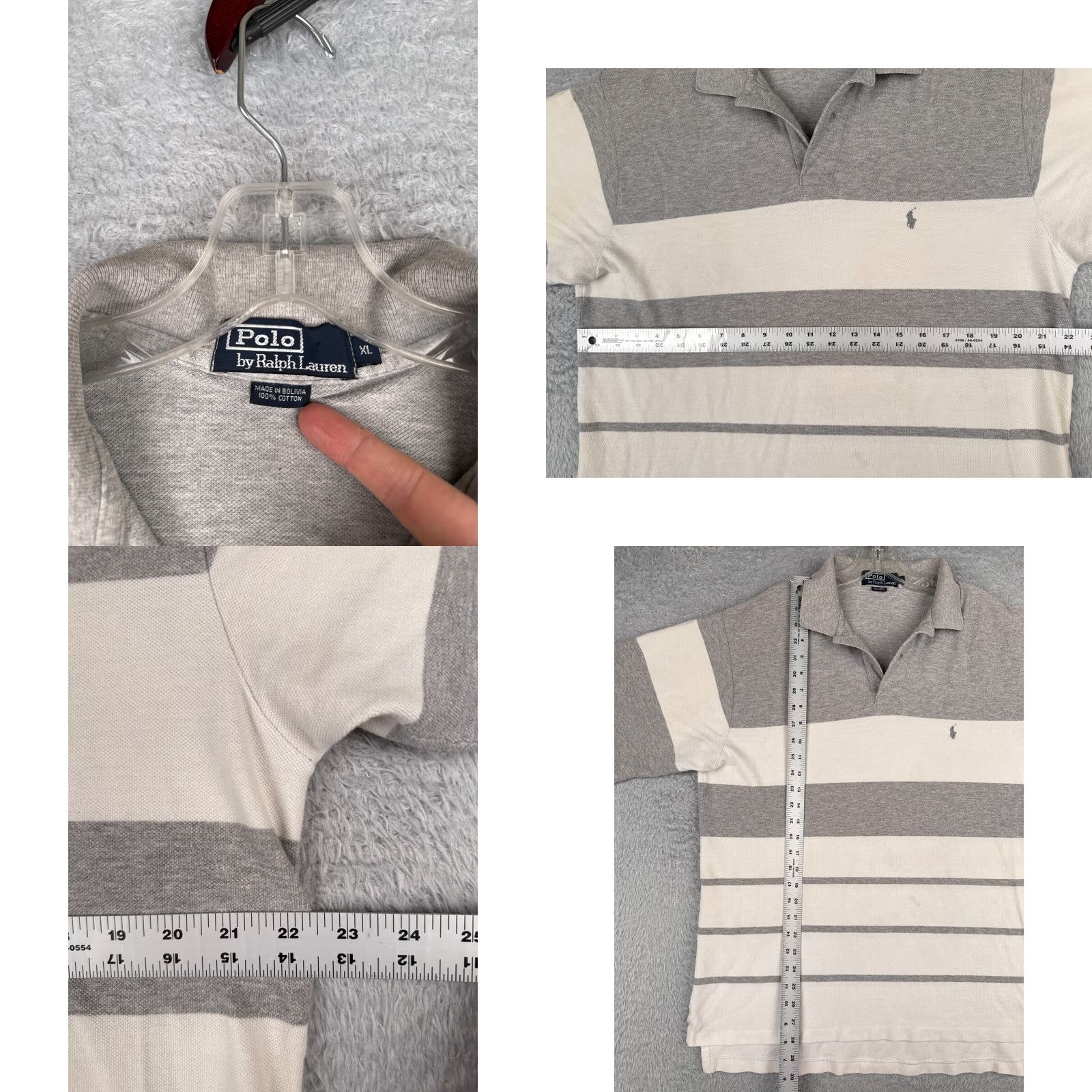 Ralph Lauren VINTAGE Ralph Lauren Polo Shirt XL Gray White Stripe Cotton Knit Mens Size US XL / EU 56 / 4 - 8 Thumbnail