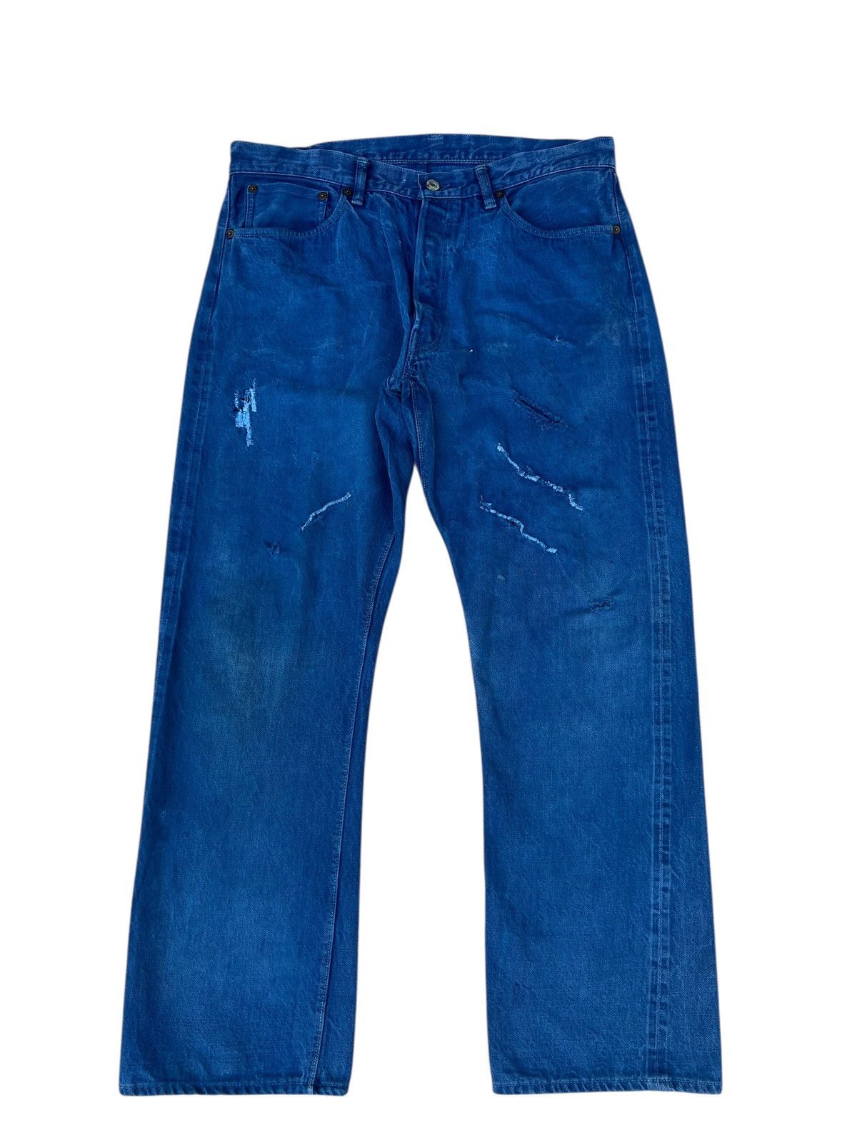 Warehouse & Co. Dubbleworks X Warehouse Japan Distress Denim Selvedge Jeans Size US 35 - 1 Thumbnail