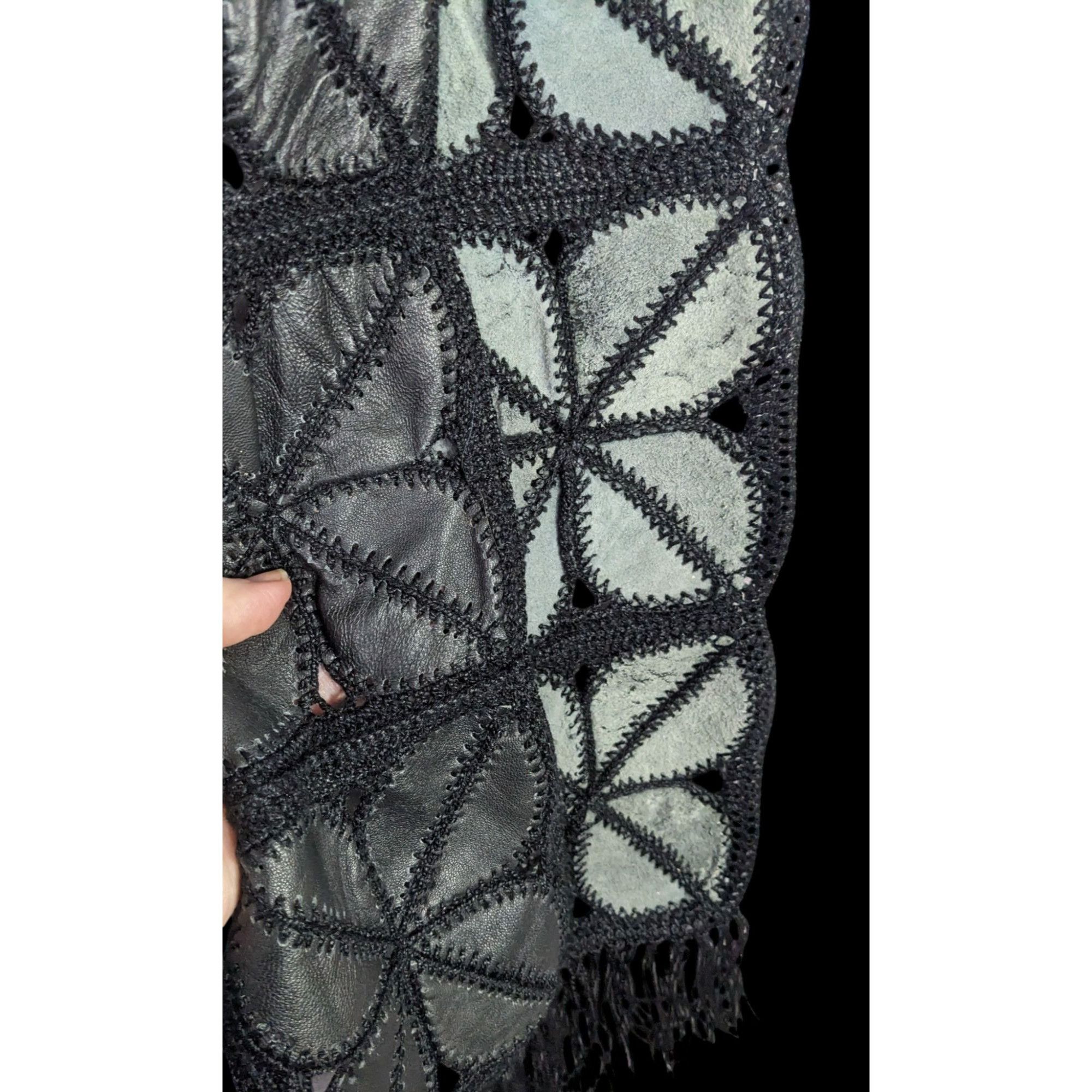 Other Vintage Bohemian Leather & Crochet Patchwork Scarf With Frin Size ONE SIZE - 3 Thumbnail