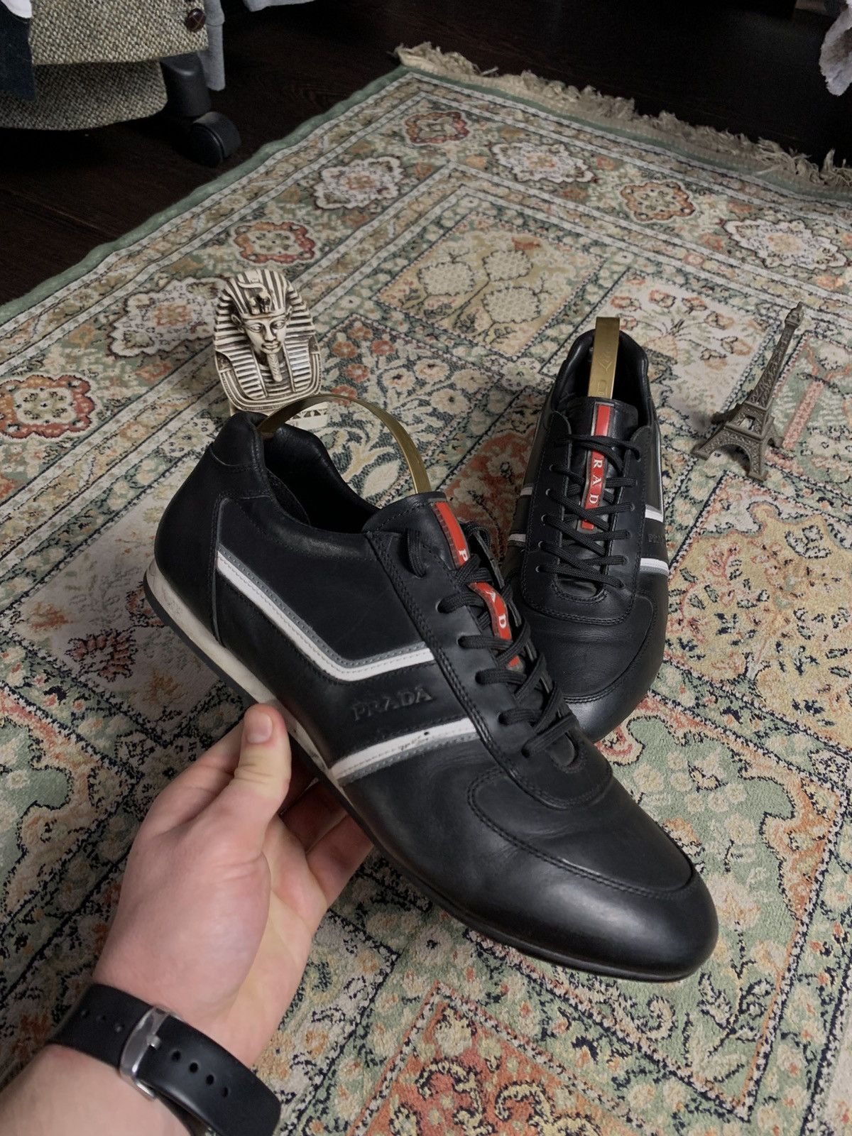 Prada Prada Snickers Auth Black Leather Luxury Size US 9.5 / EU 42-43 - 1 Thumbnail