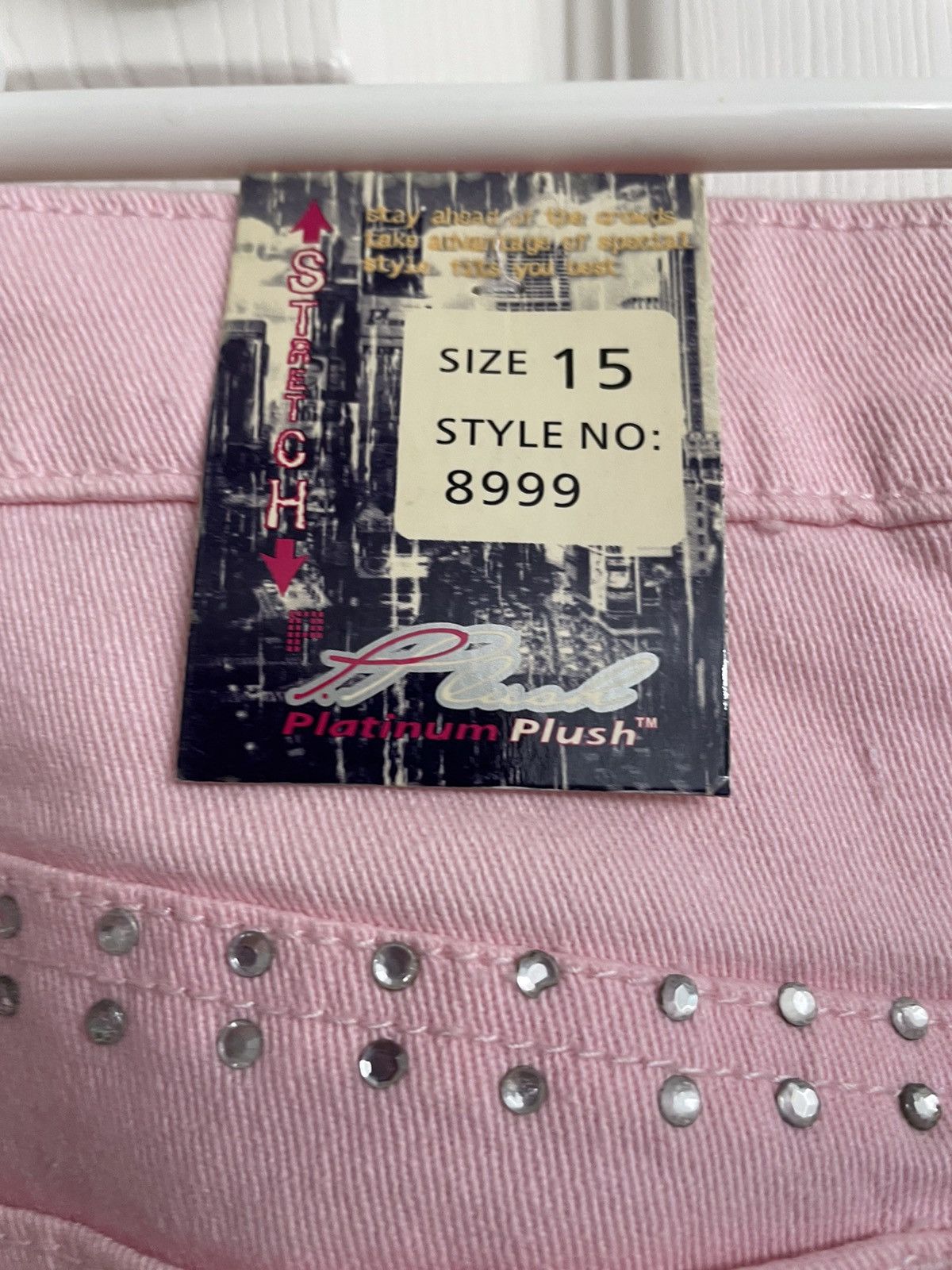 Vintage Platinum Plush Open Leg Rhinestone Jeans Pink New Size 15 Size 38" / US 16 / IT 52 - 12 Thumbnail