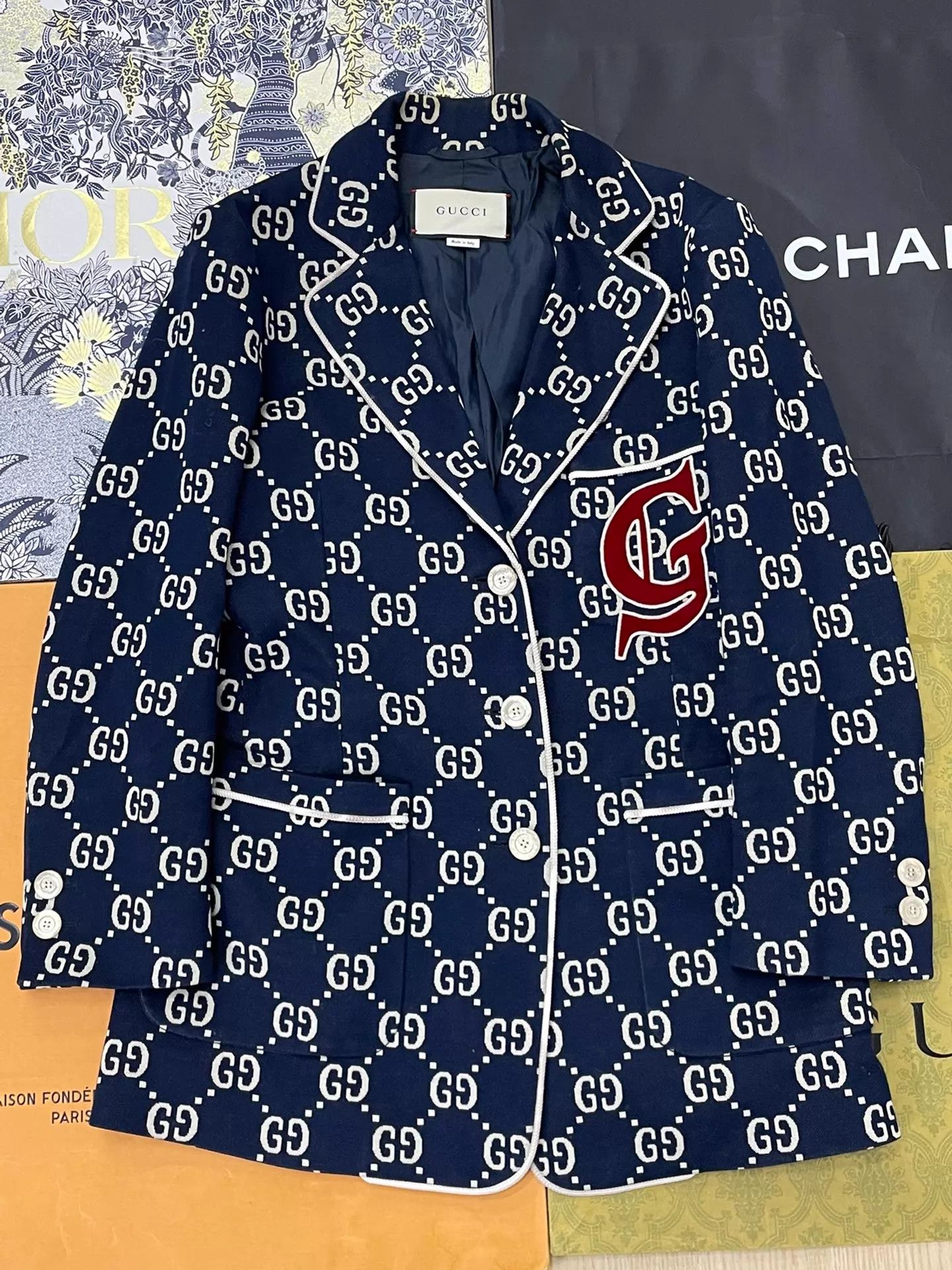 Gucci Gucci Blue All Over Logo Suit Jacket Size 38 Preppy Size XS / US 0-2 / IT 36-38 - 1 Thumbnail