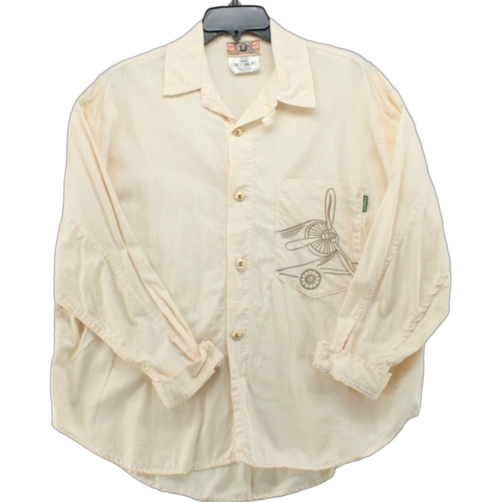 VINTAGE Gene Ewing Beige Button-Up Shirt Womens Small Regular 100% Cotton Embroidered Boho 80s 90s Beach Western Womens