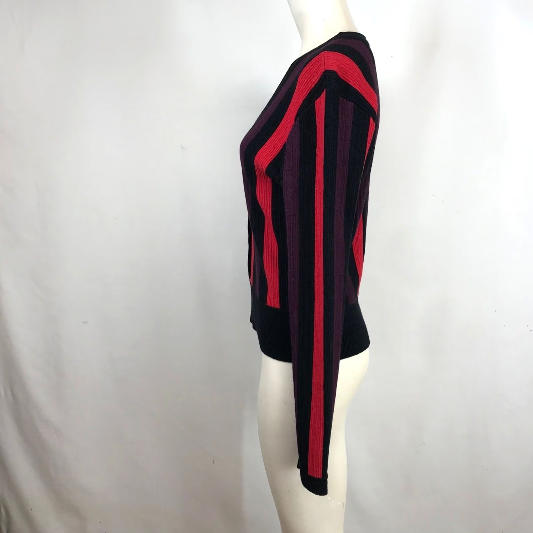 Vintage Cabi 3538 Cardigan Sweater V-Neck Ribbed Vertical Stripe Red Purple Black Wms M Size M / US 6-8 / IT 42-44 - 6 Thumbnail