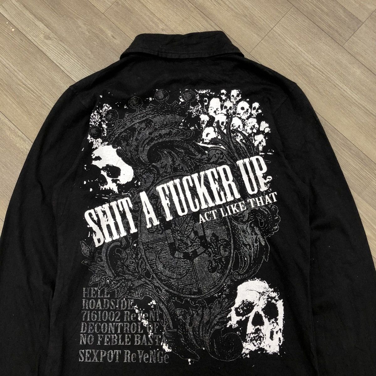 14th Addiction × If Six Was Nine × Japanese Brand 2000s Sex Pot Revenge Skulls Poem Grunge Punk Style Shirt Size S / US 4 / IT 40 - 2 Thumbnail