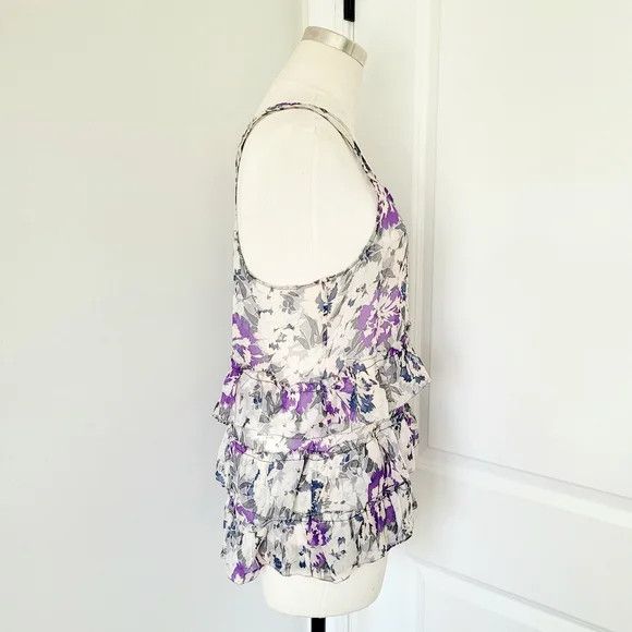 Anthropologie Eliot Sheer Silk Floral Ruffle Racerback Tank Gift Spring Size S / US 4 / IT 40 - 5 Thumbnail
