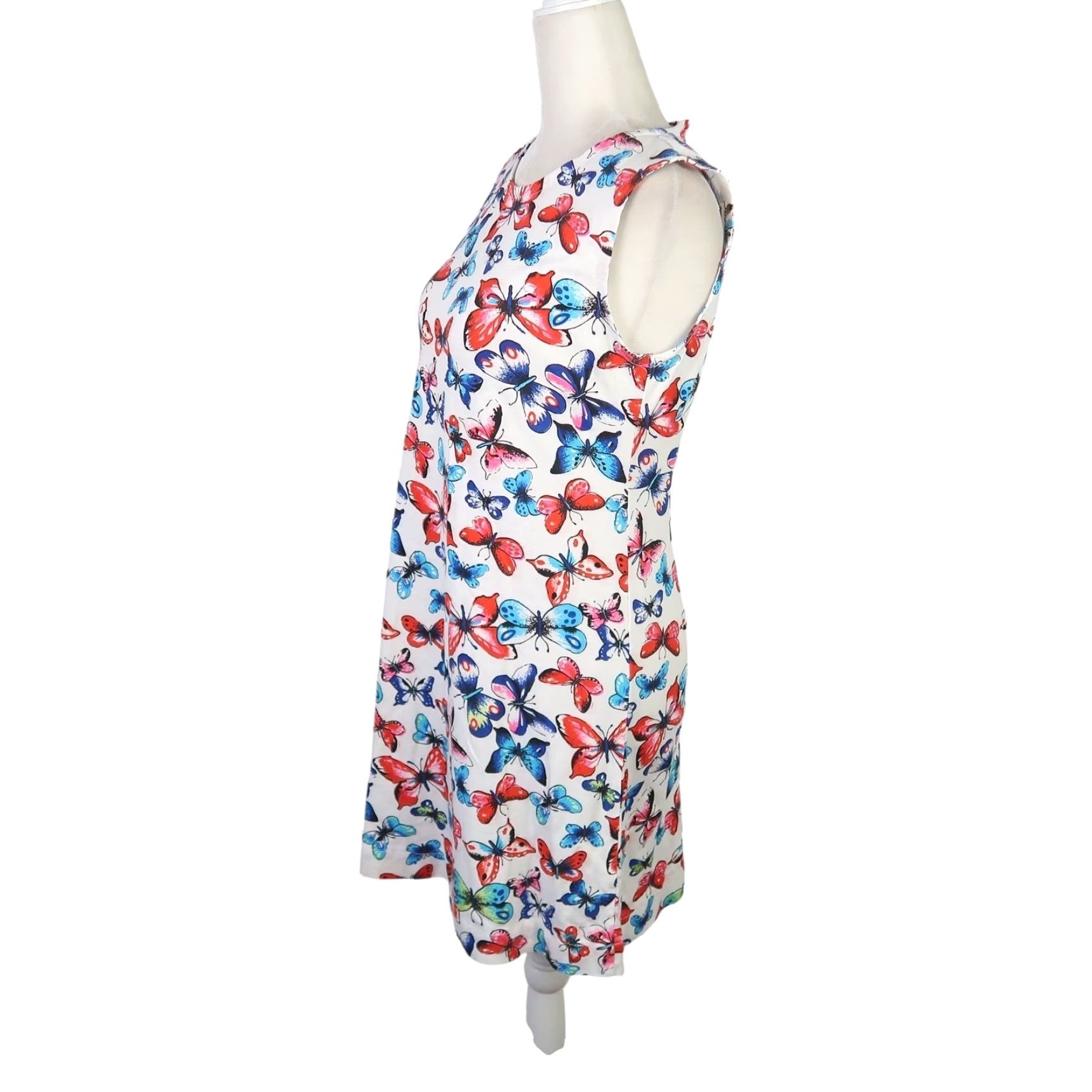 Vintage VINTAGE 90s White Red Blue Butterfly Print Mini Dress S Womens Sleeveless Cotton Short Zip Size S / US 4 / IT 40 - 3 Thumbnail