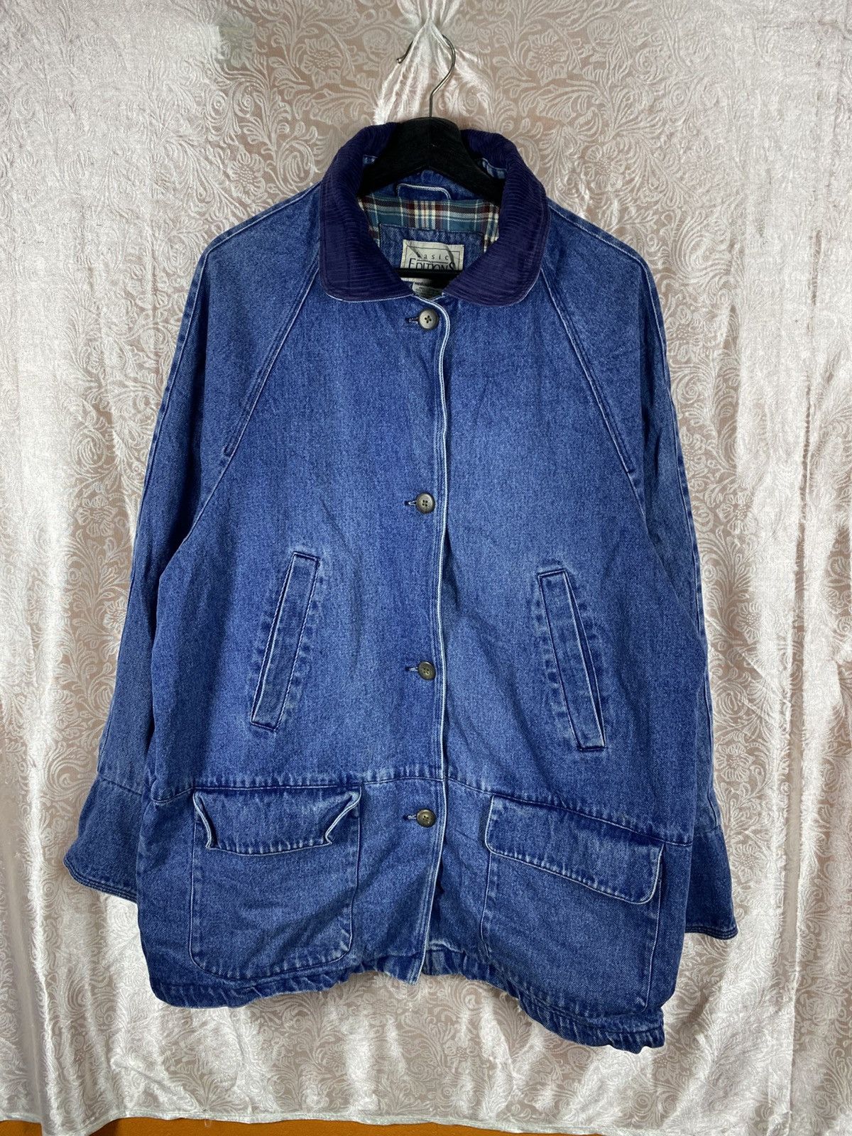 Basic Editions Vintage Basic Editions Denim Jacket Plaid Corduroy Collar Size US M / EU 48-50 / 2 - 4 Thumbnail