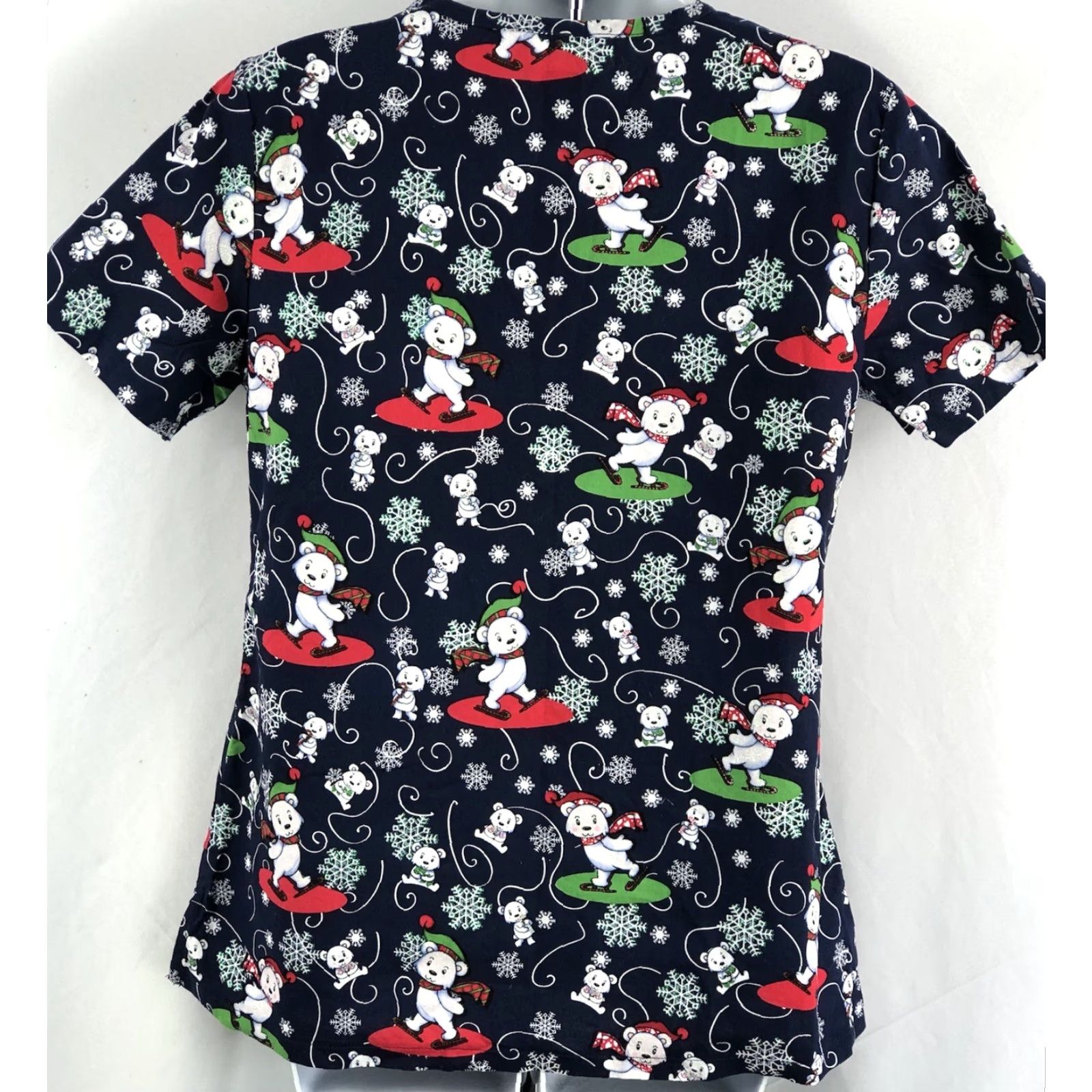 Vintage Med Couture Scrubs Top M Christmas Bears ShortSleeve Pockets PullOver Blue Womens Size US M / EU 48-50 / 2 - 3 Thumbnail