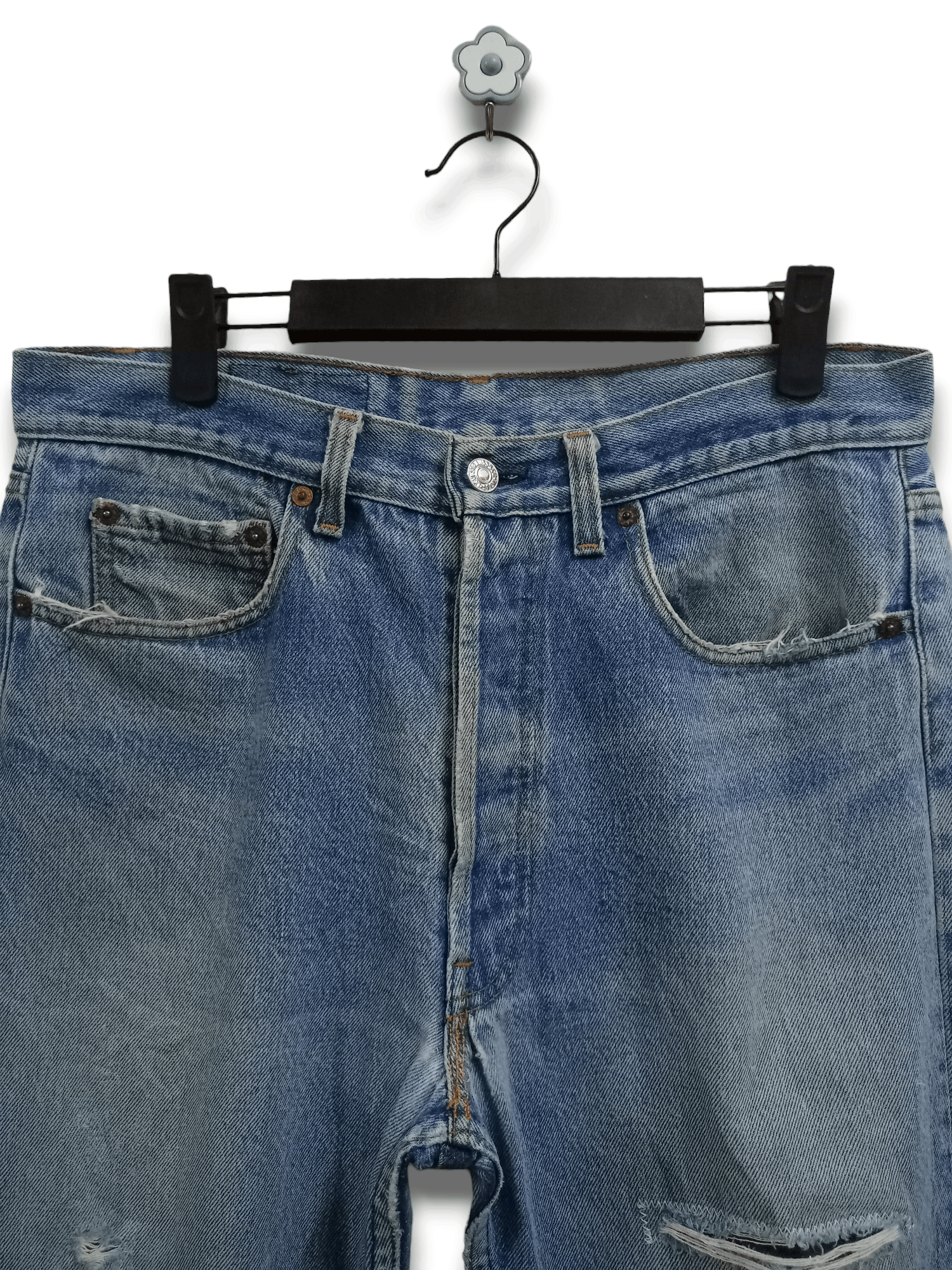 Levi's Vintage 80s Levis 501 Blue Wash Distressed Loose Jeans Size US 32 / EU 48 - 5 Thumbnail