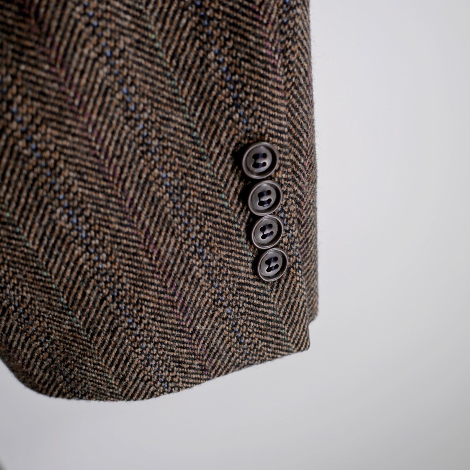 Vintage Cricketeer Lambswool Blend Tweed Brown Herringbone 2 Button Size 46L - 3 Thumbnail